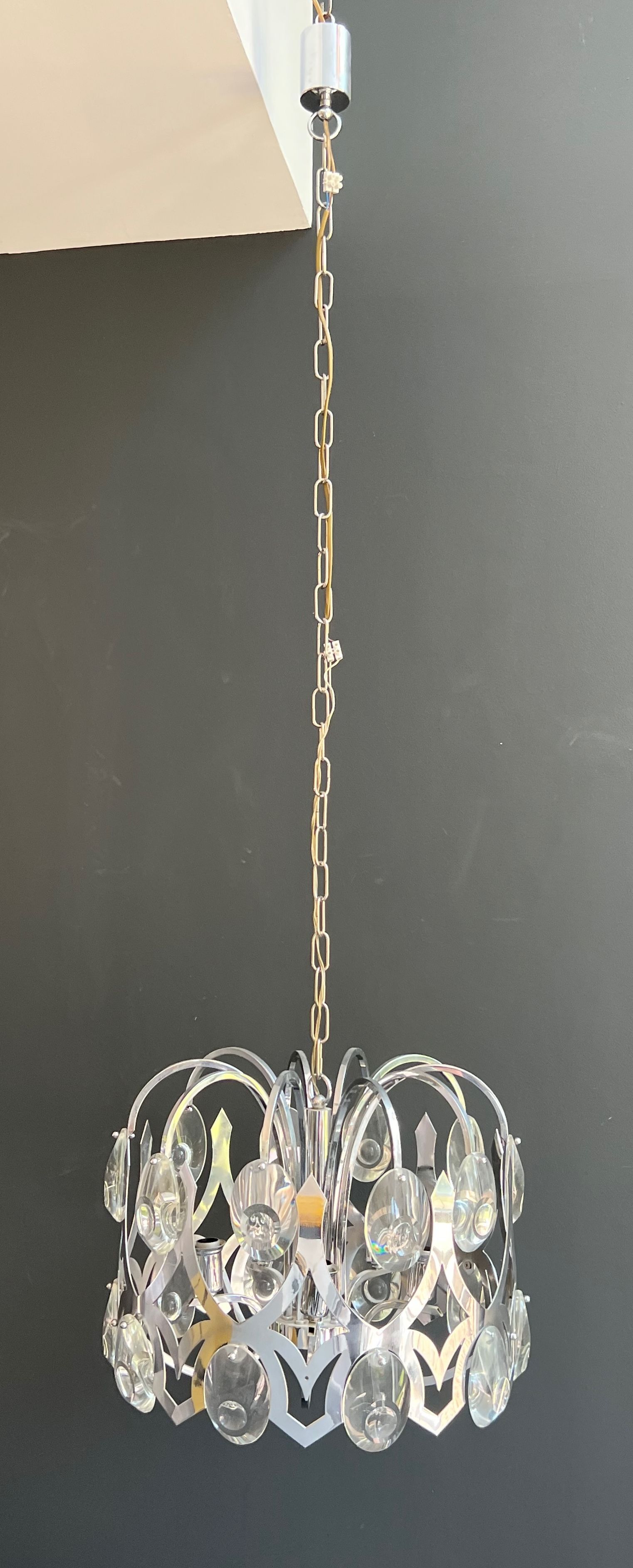 Design Chrome and Crystal Chandelier by Angelo Gaetano Sciolari. Circa 1970