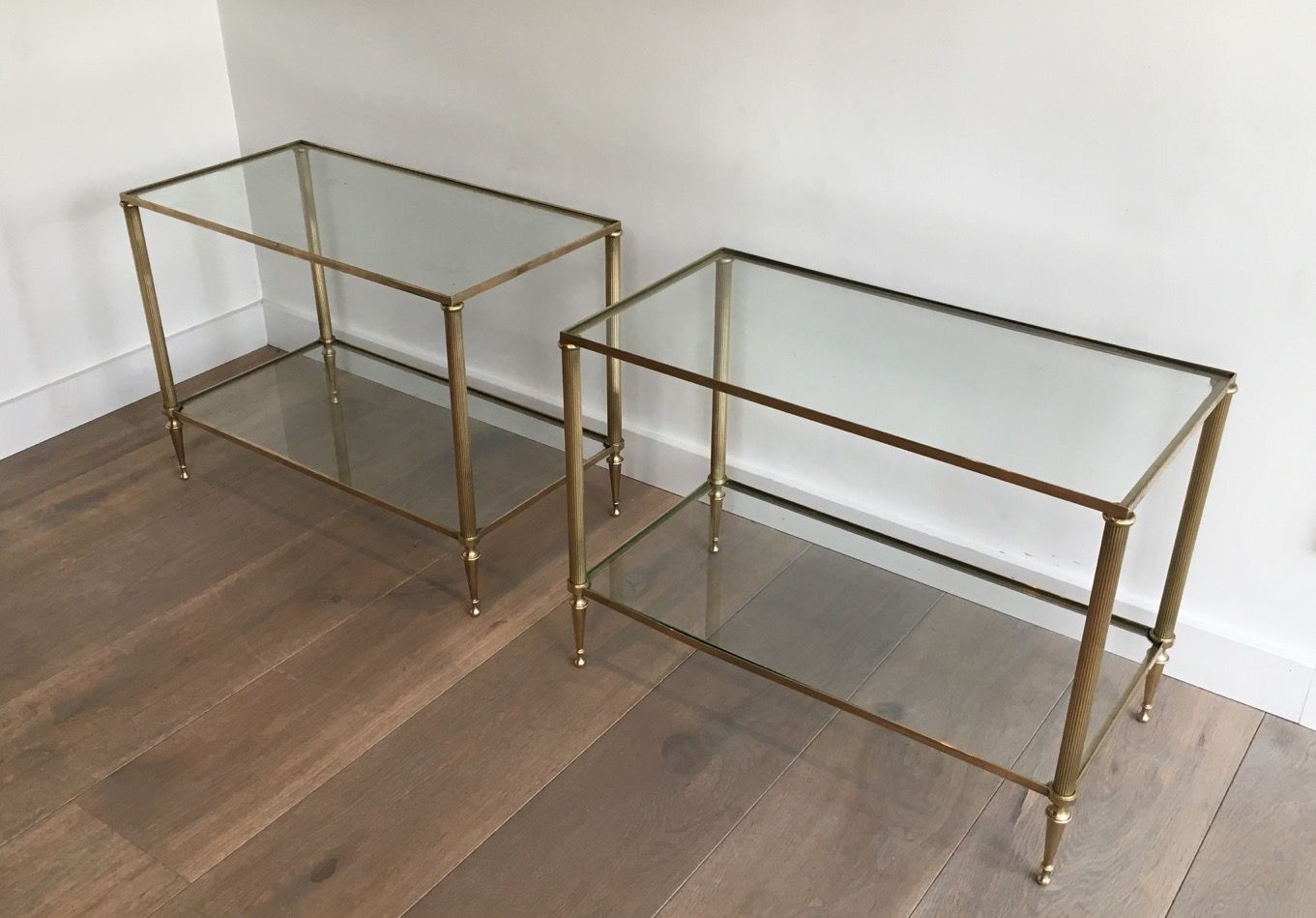 Pair of Neoclassical Style Brass Side Tables Attributed to Maison Jansen