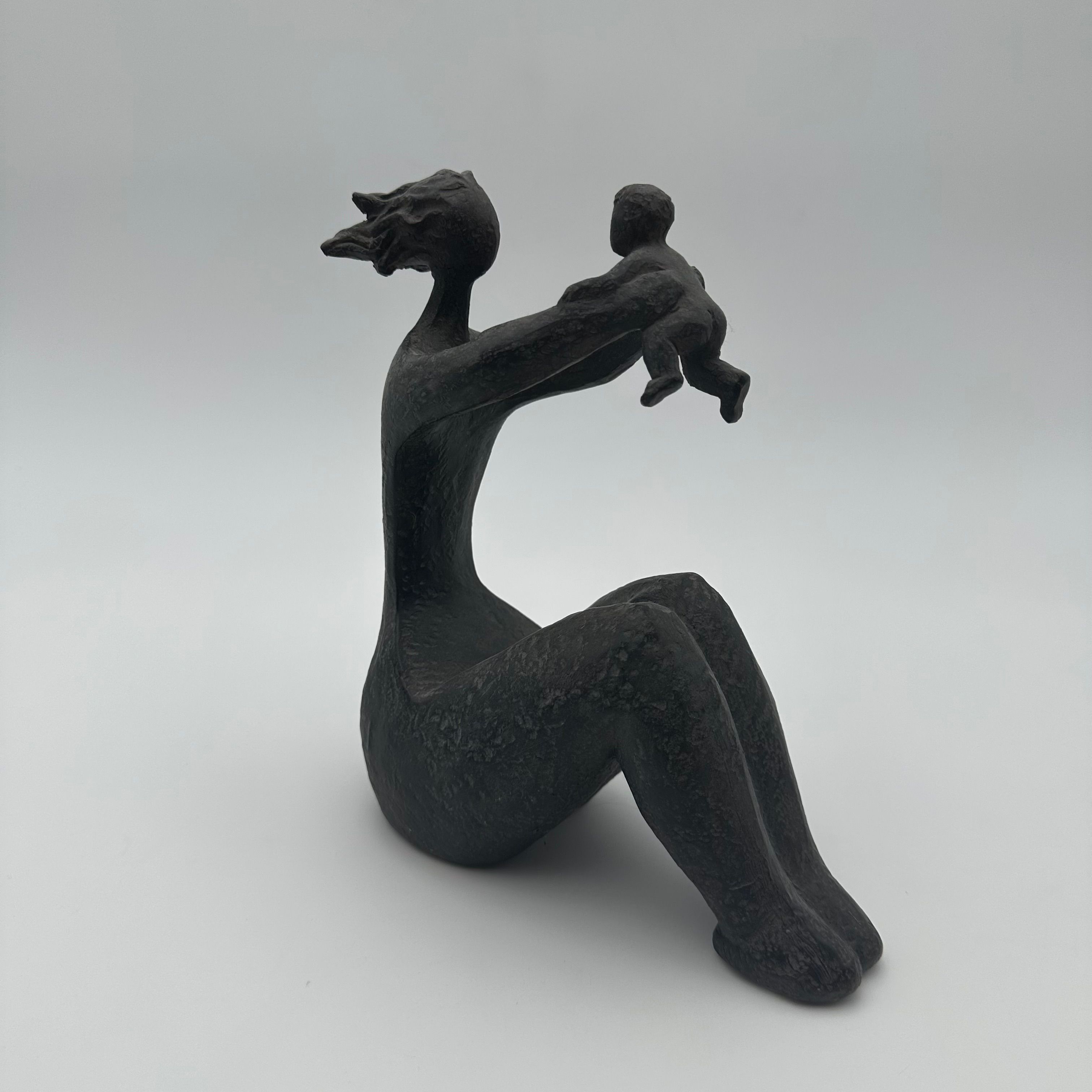 Modernist Ceramic Sculpture of a Woman Holding a Child – France, Circa 1970