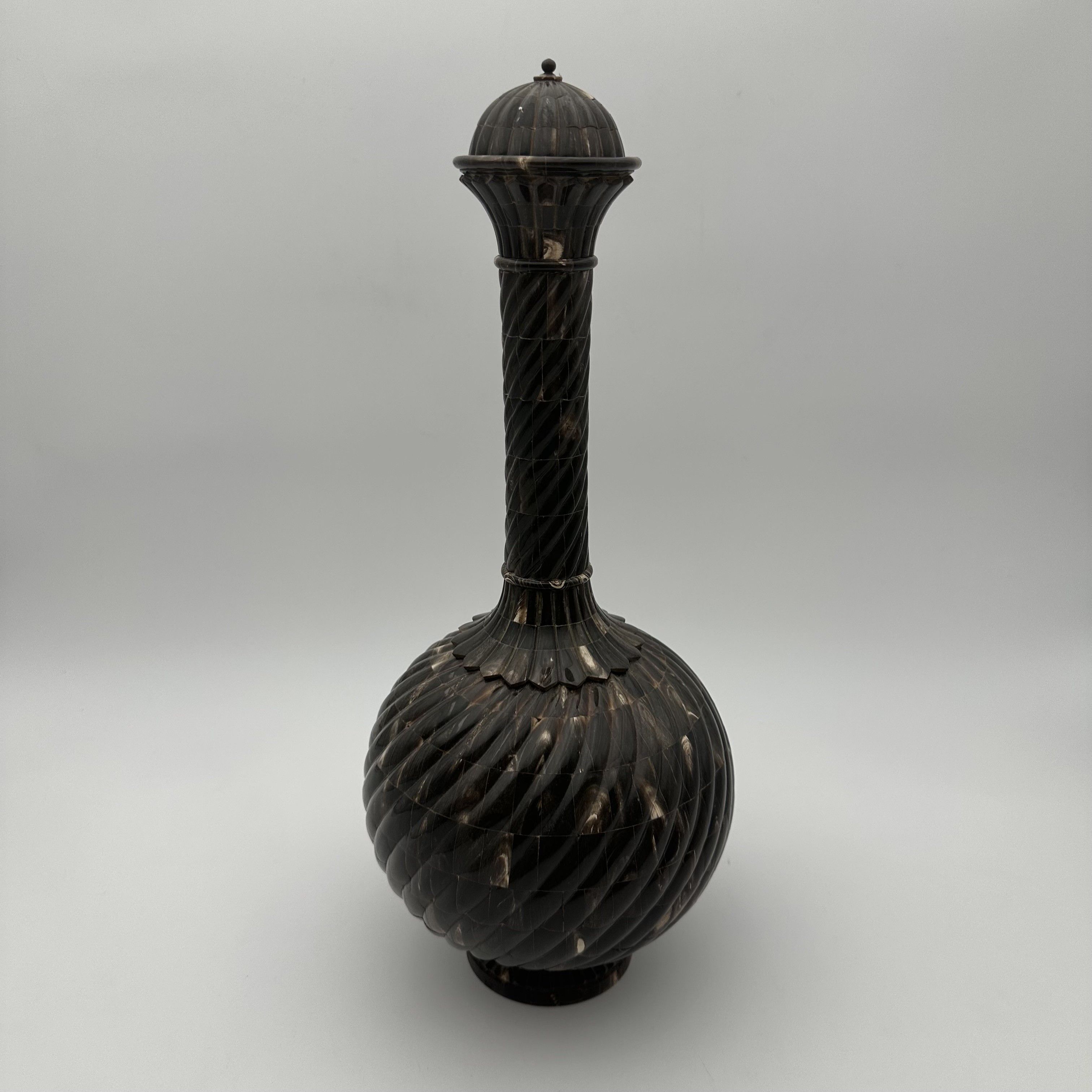 Large Ceremonial Bottle in Twisted Horn Veneer and Brass, 1980s