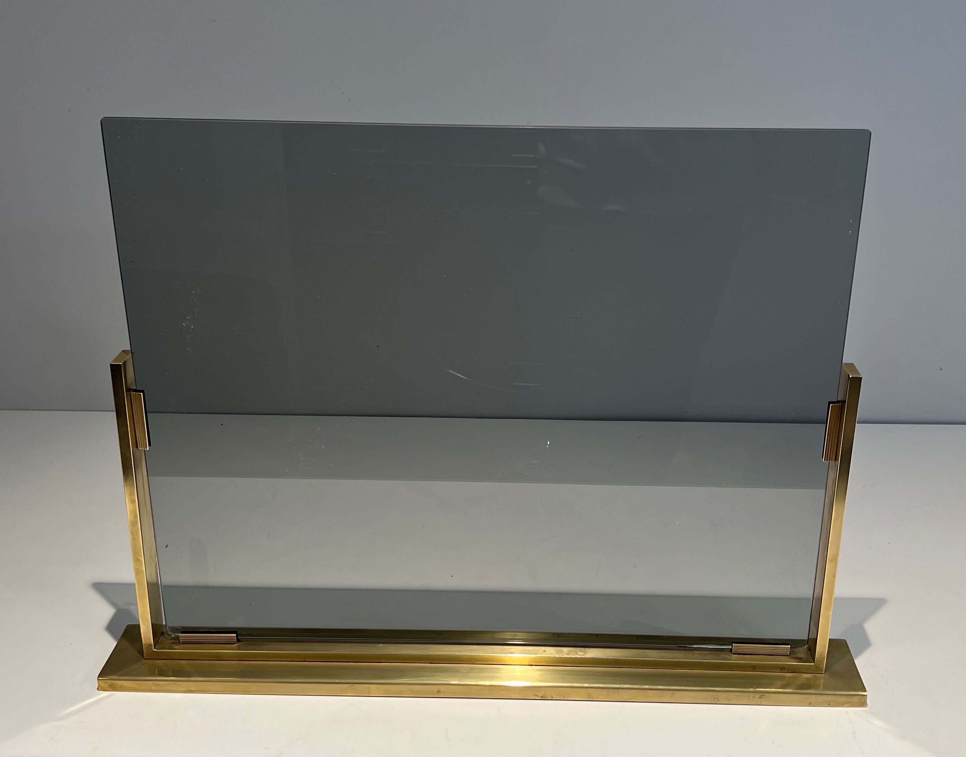 Smoked Glass and Brass Fireplace Screen