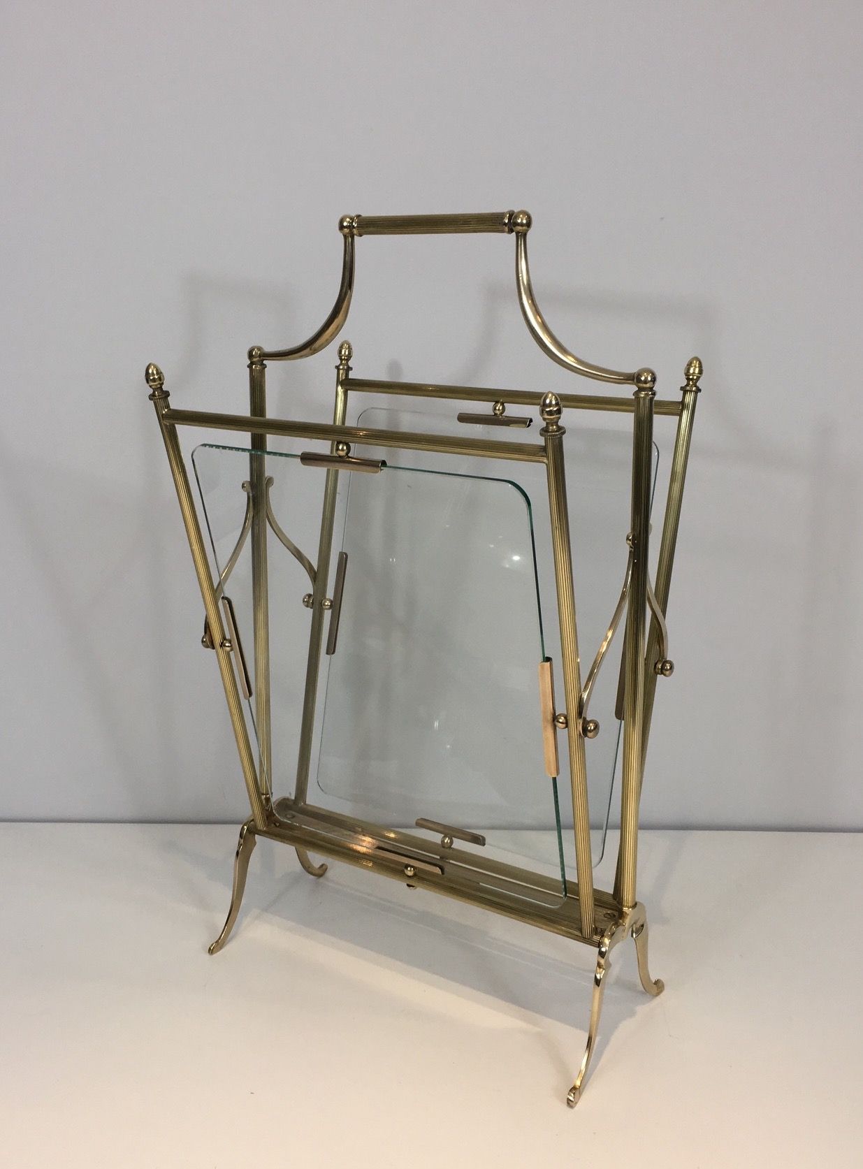 Brass and Clear Glass Magazine Rack by Maison Jansen