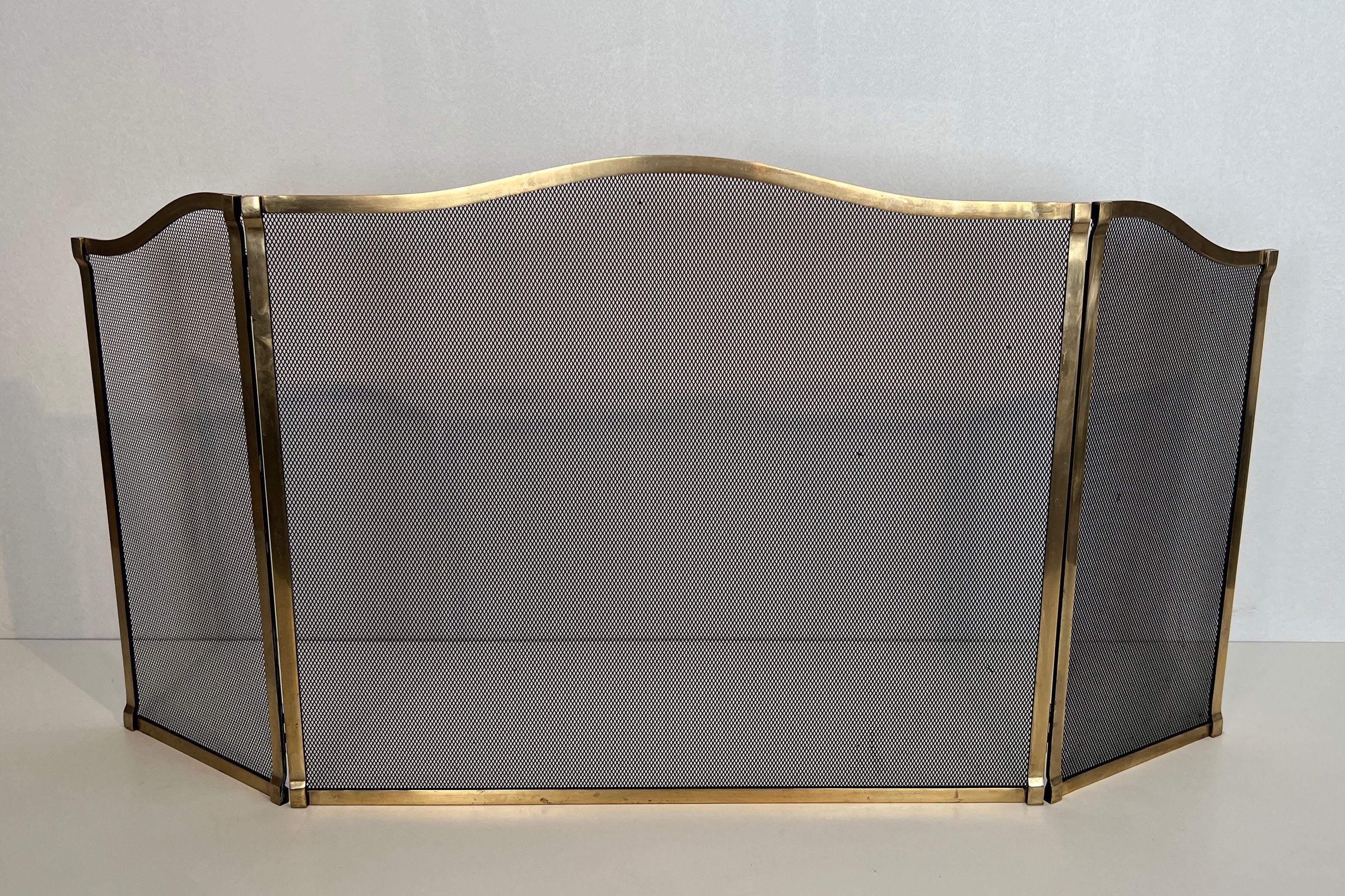Neoclassical Style Brass and Grilling Fireplace Screen