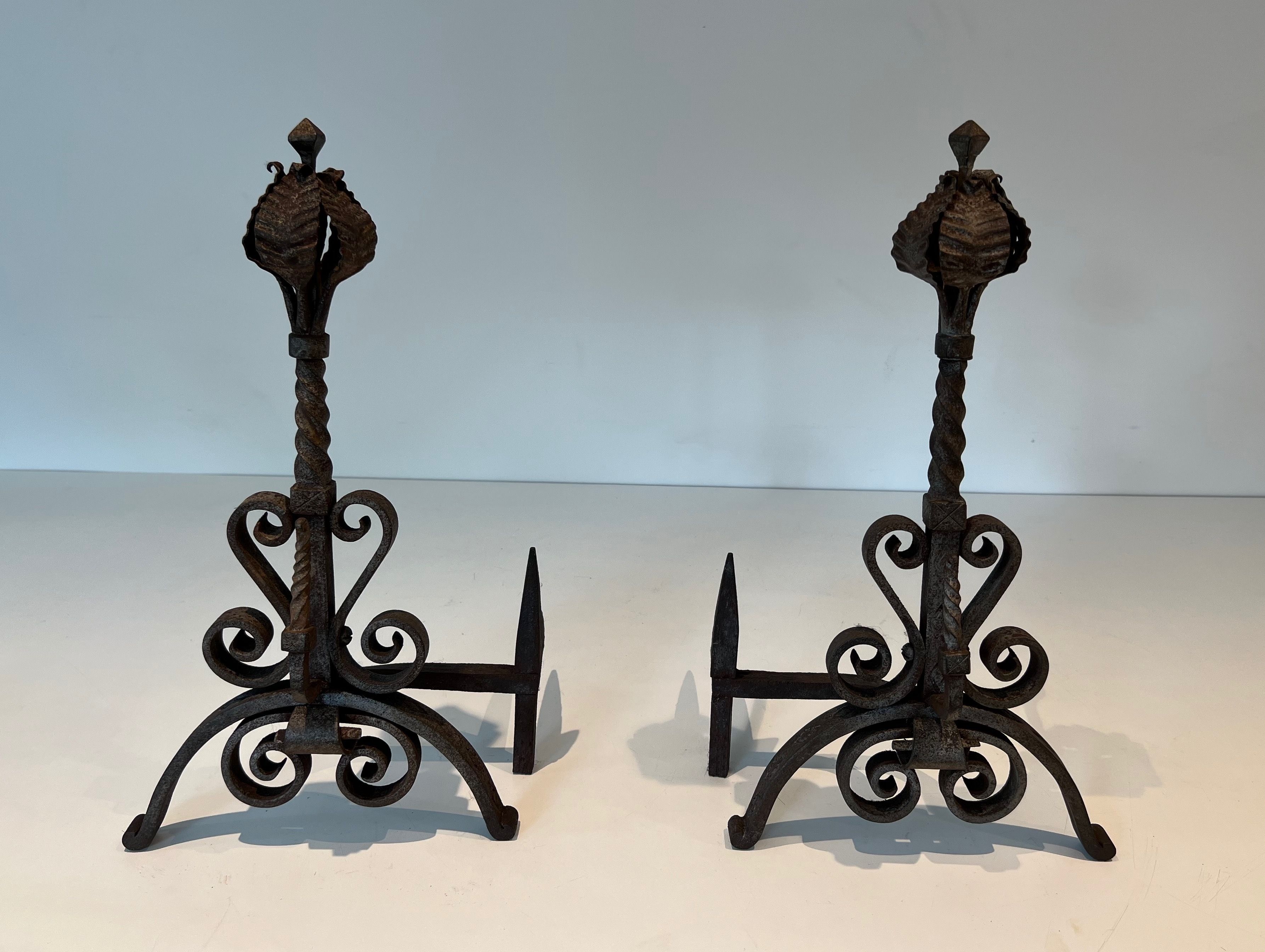 Pair of Wrought Iron Andirons