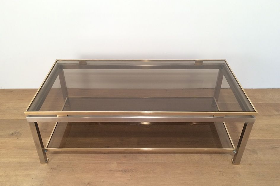 Brushed Steel and Brass Coffee Table by Guy Lefèvre for Maison Jansen