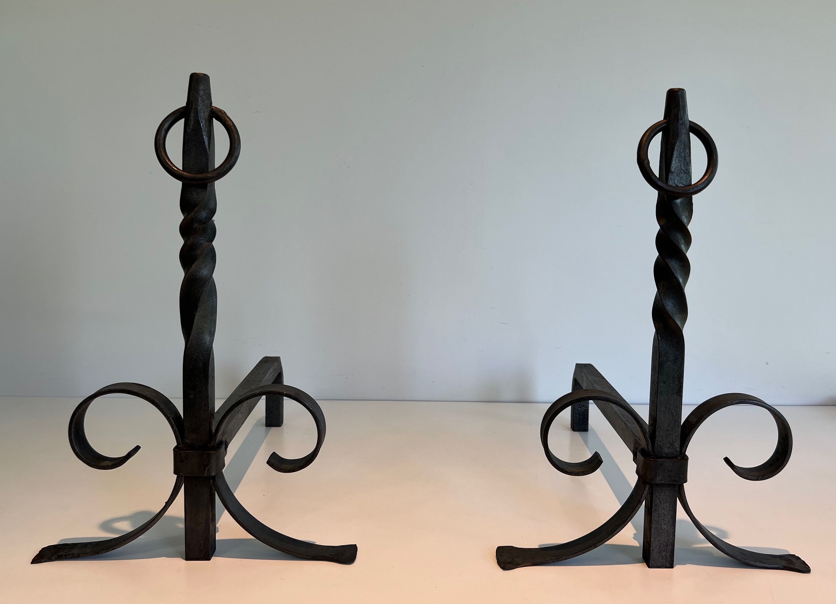 Pair of Wrought Iron Andirons