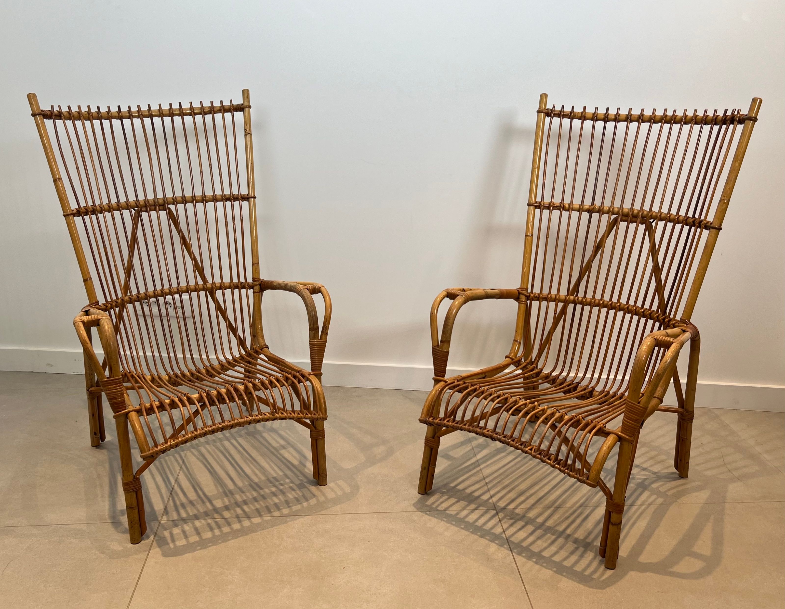 Pair of Tall Design Rattan Armchairs