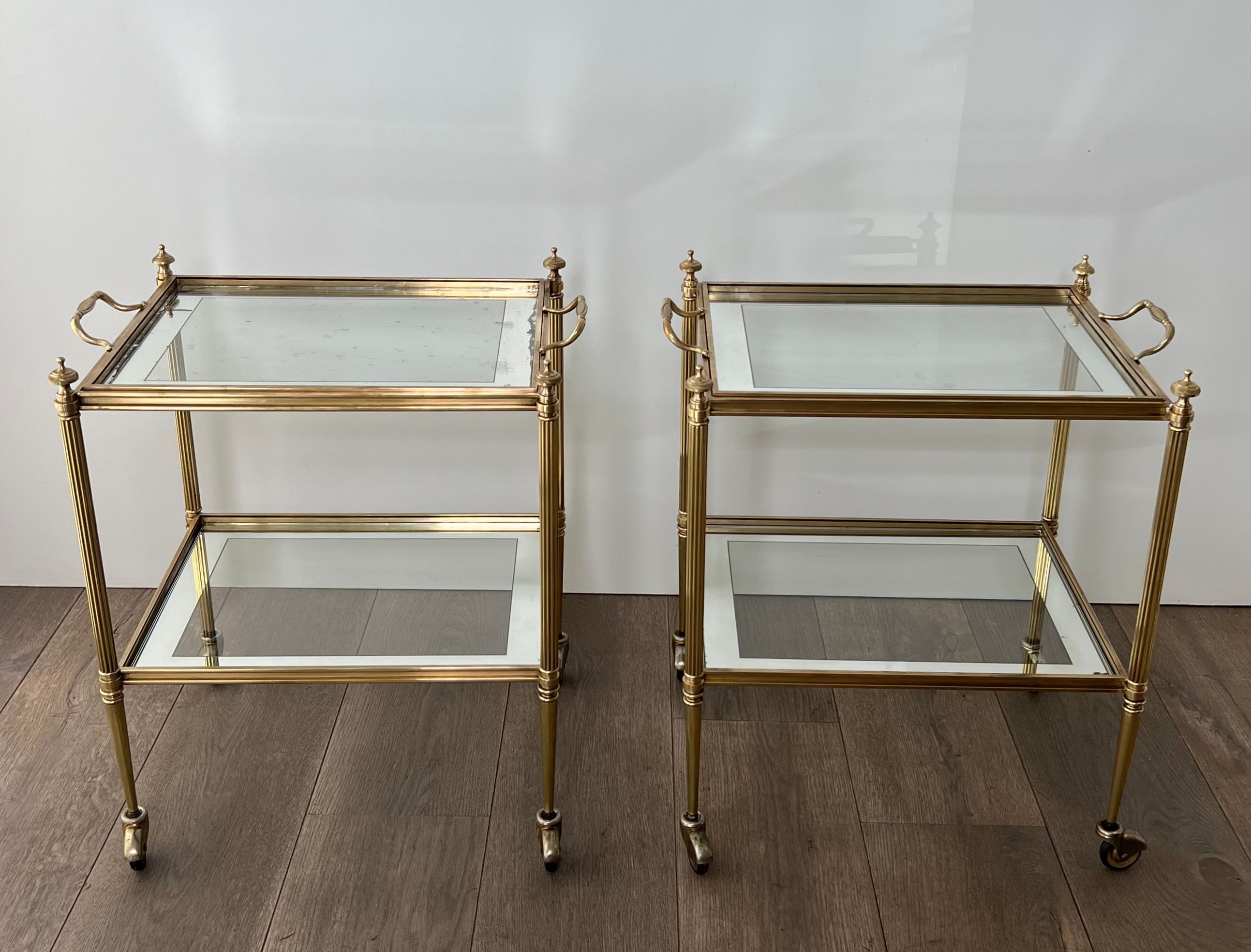 Rare Pair of Side Tables that can be used as Rolling Tables with Removable Upper Trays by Maison Jansen