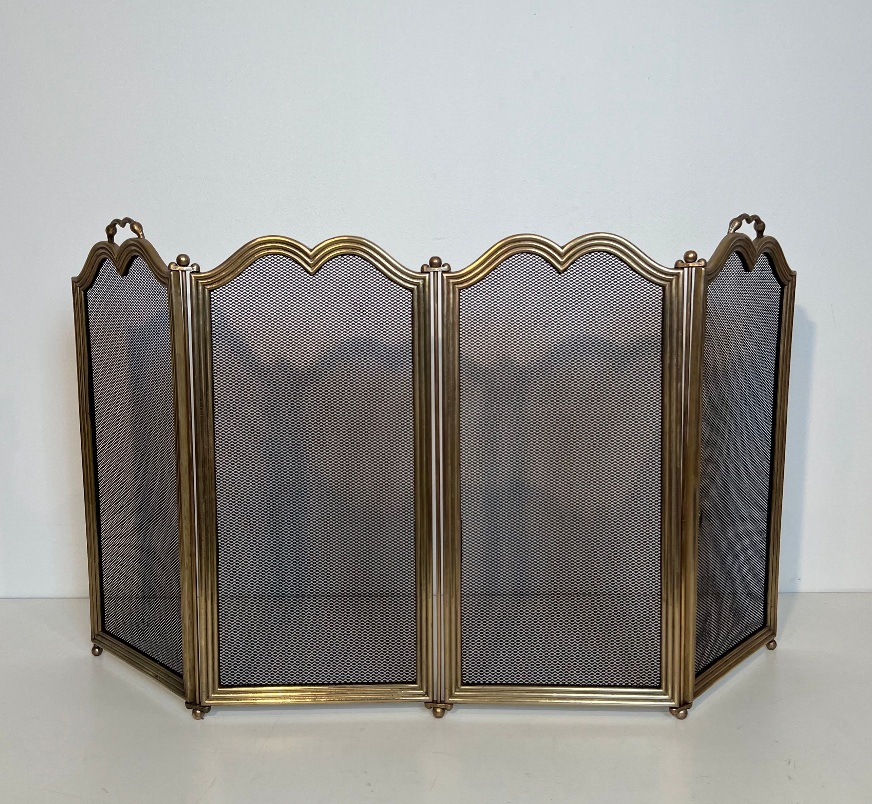 Neoclassical Style Brass and Grilling Fireplace Screen 