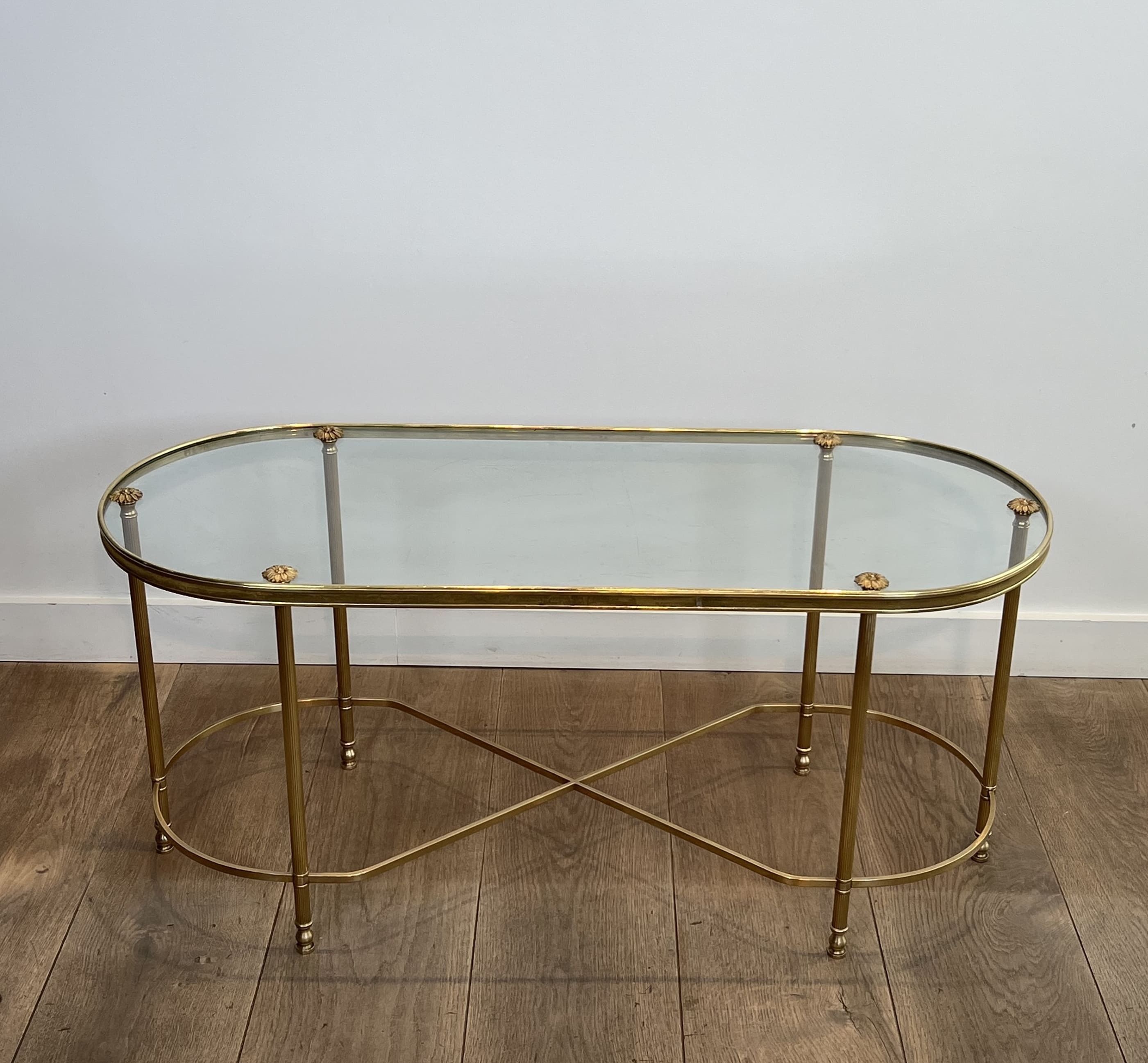 Oblong Brass and Glass Coffee Table, by Maison Baguès, 1960s