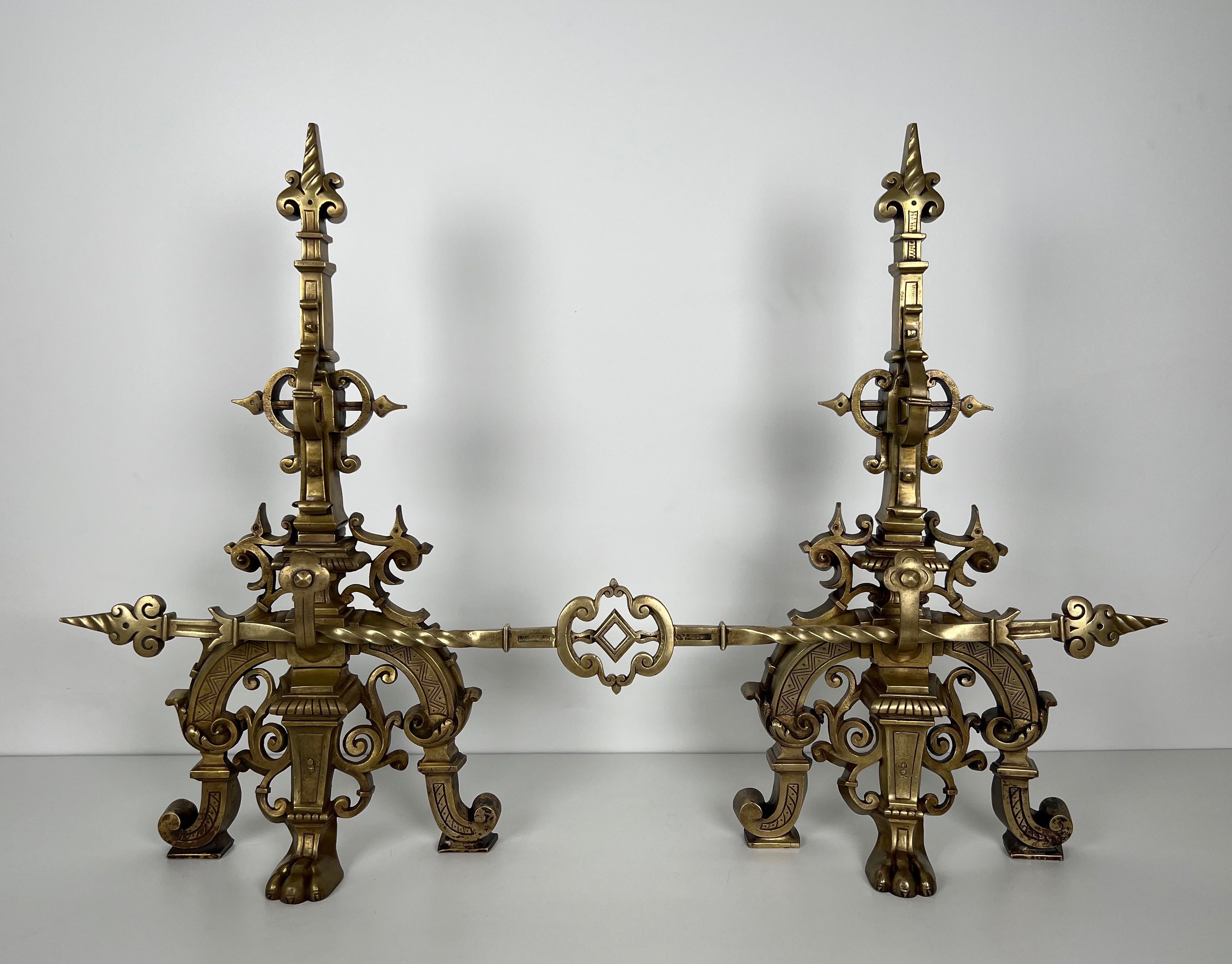 Important Bronze Fireplace Adornment (Andirons) in the Renaissance Style