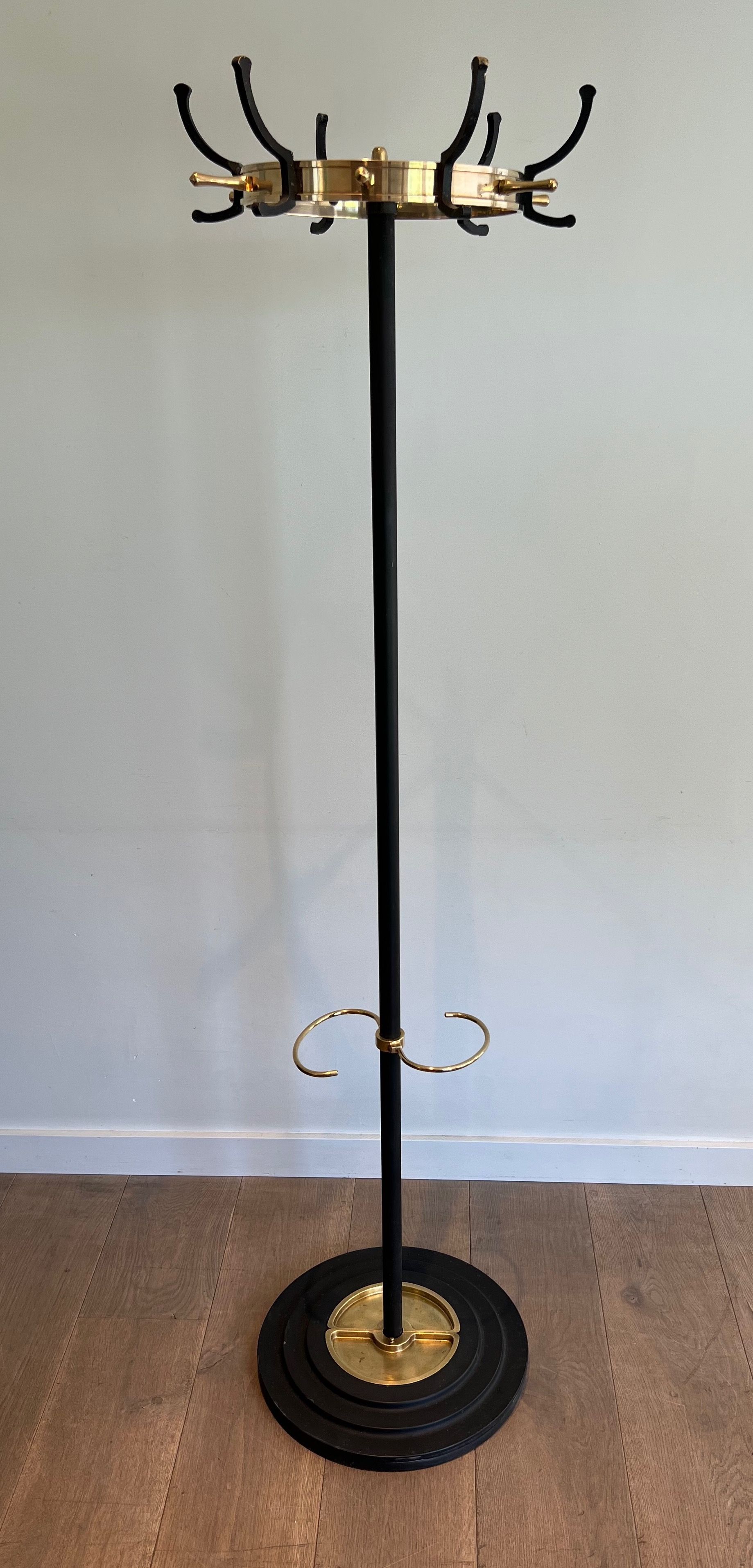 Porte Manteau en Métal Laqué Noir et Laiton de Jacques Adnet