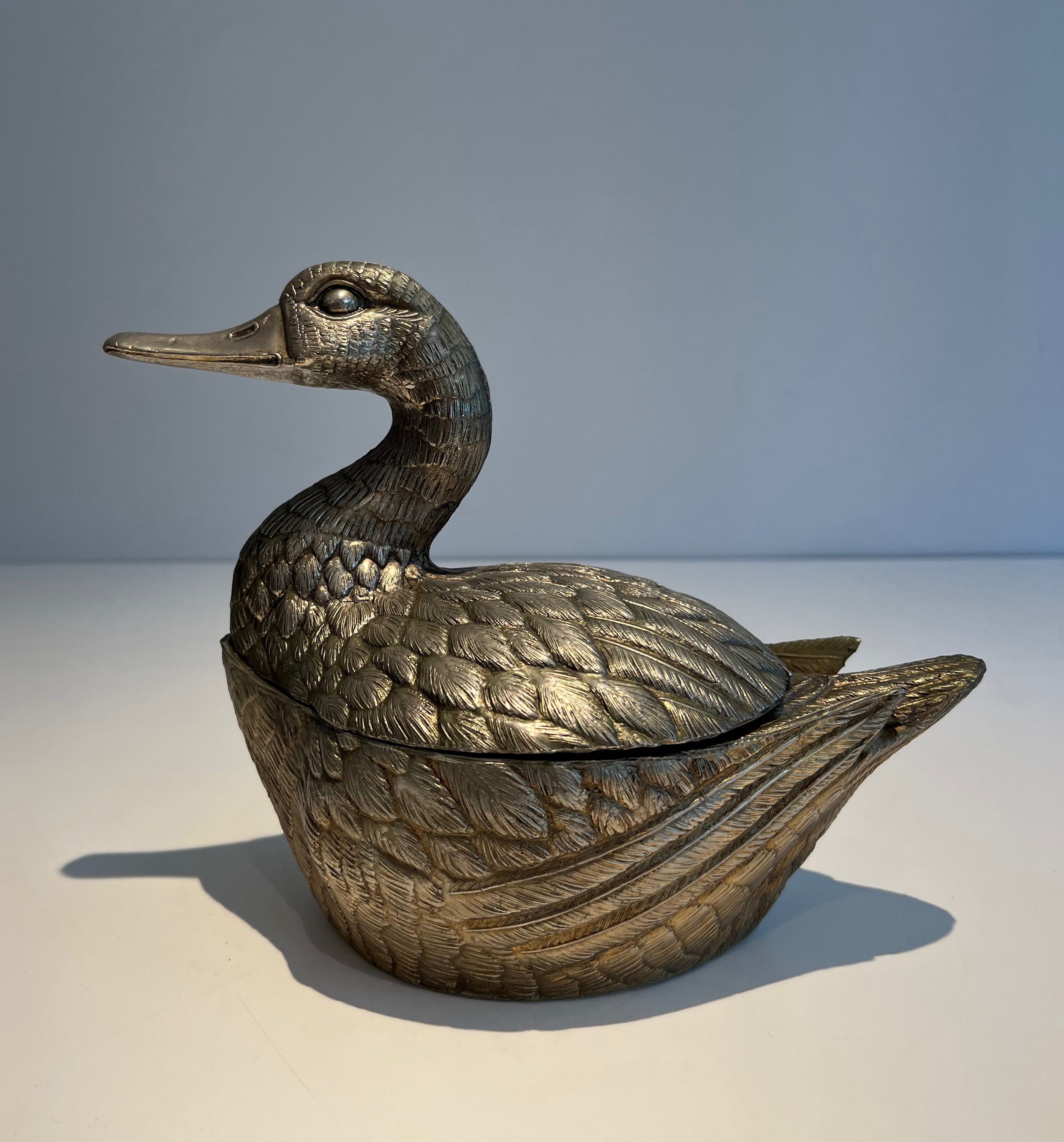 Silvered Metal Ice Bucket reprsenting a Duck by Mauro Manetti