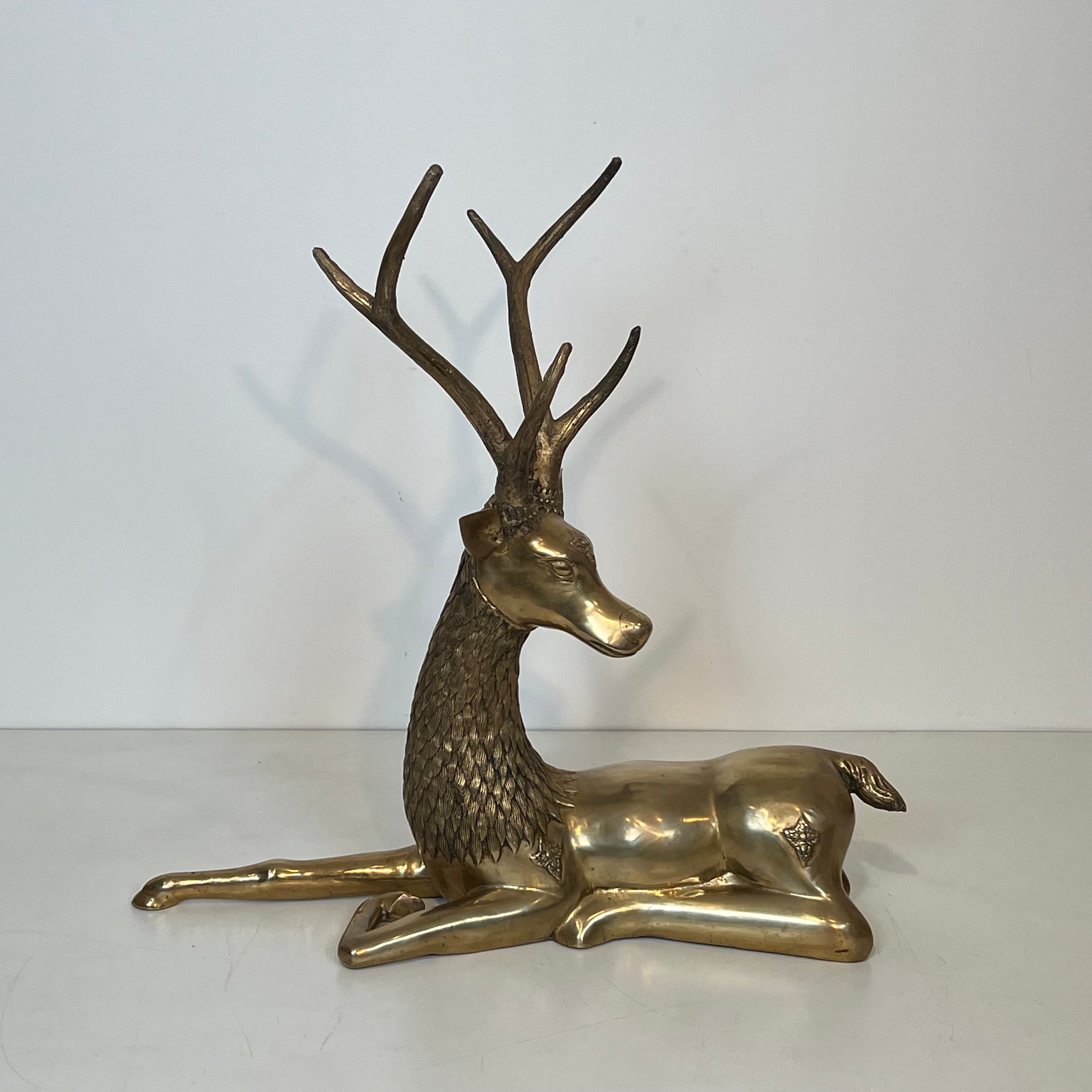Large Bronze Lying Deer Engraved with Shamanic Motifs