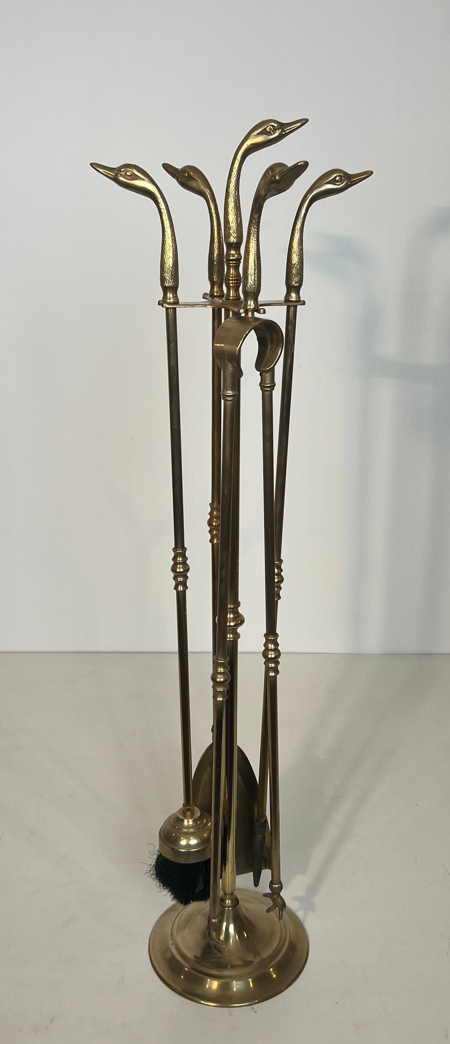 Brass Duck heads Fireplace Tools In the style of Maison Jansen