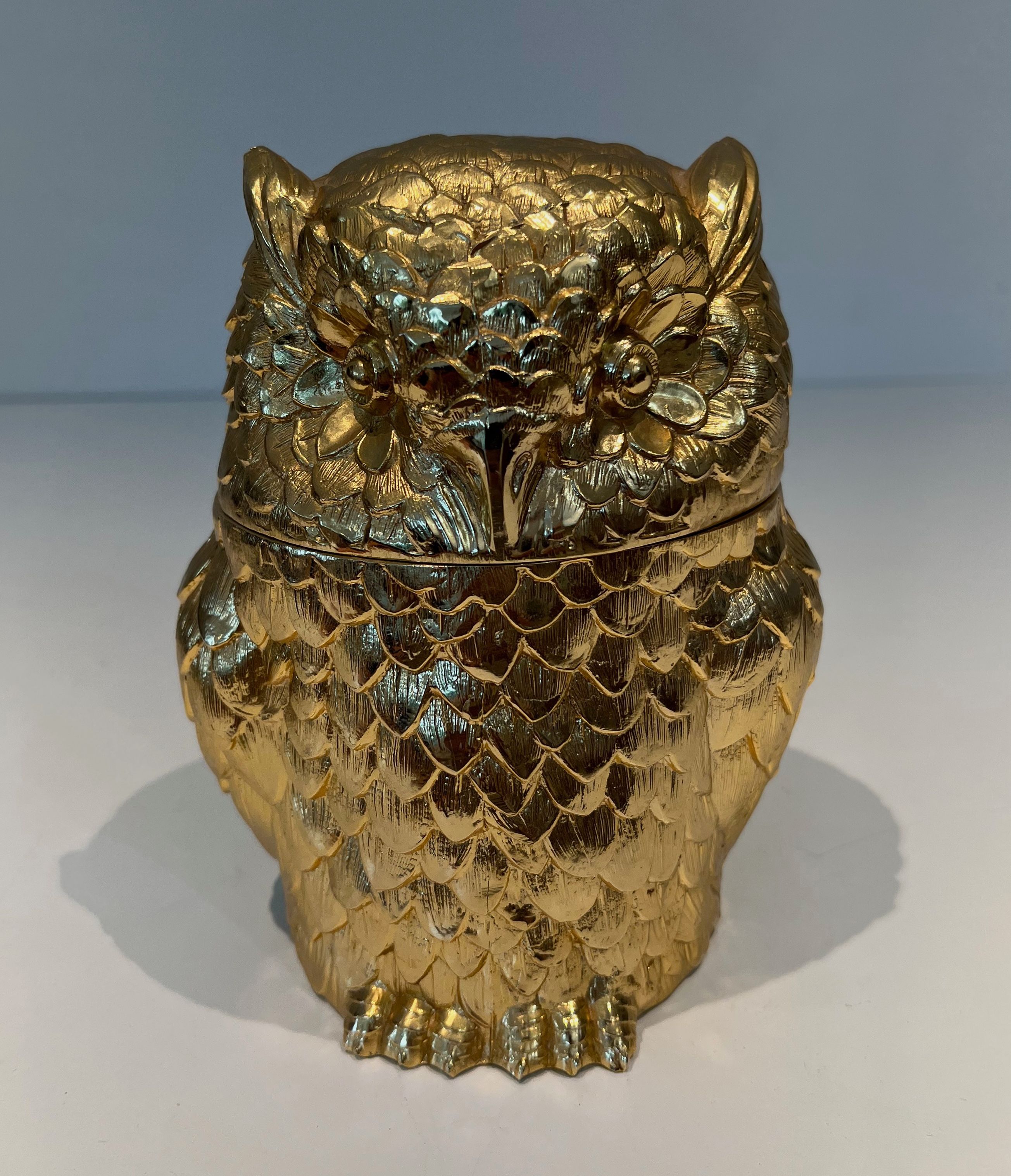 Gilt Metal Owl Ice Bucket by Mauro Mainetti. Circa 1970