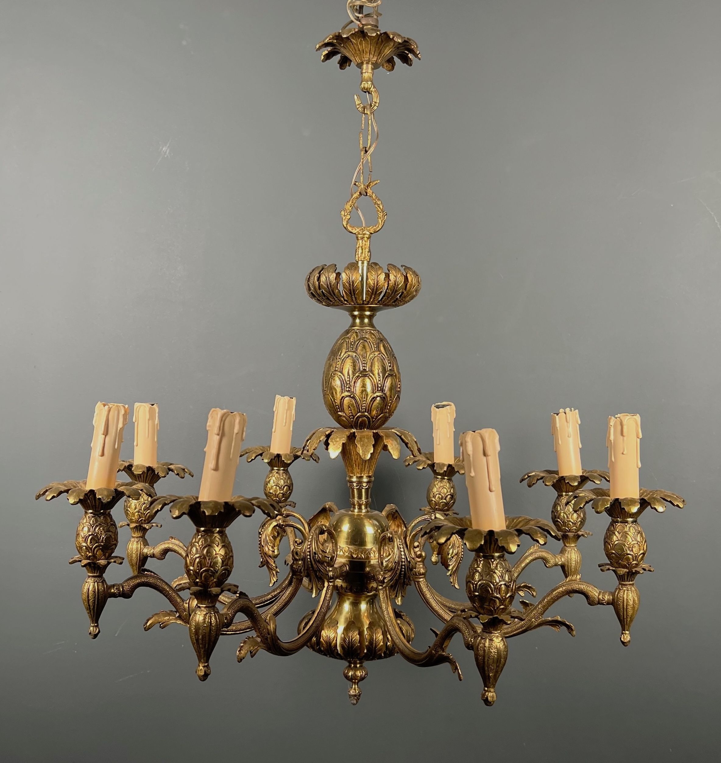 Pineapple Bronze Chandelier with 8 Arms in the Style of Maison Charles