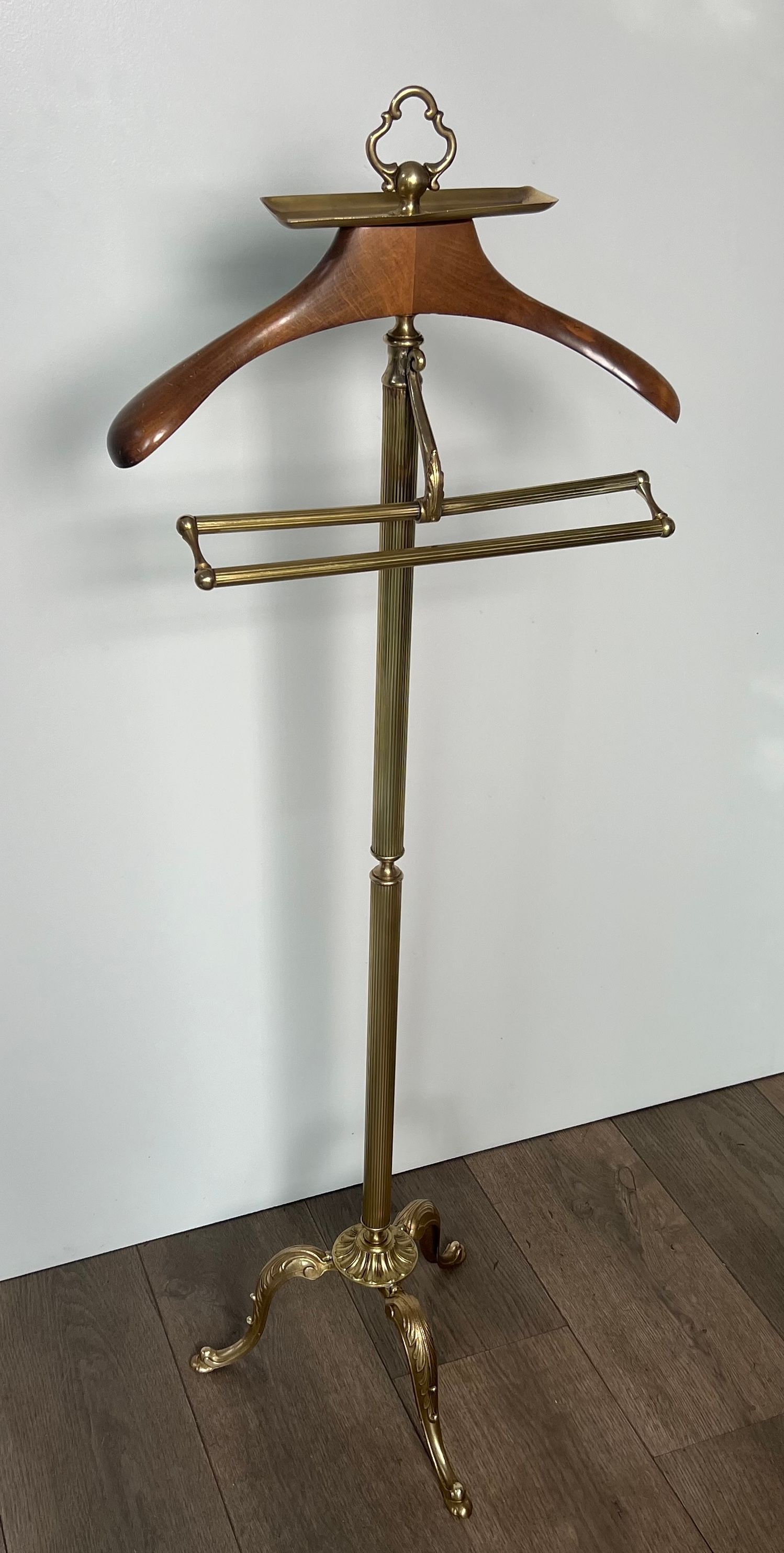 Neoclassical Style Brass and Wood Valet