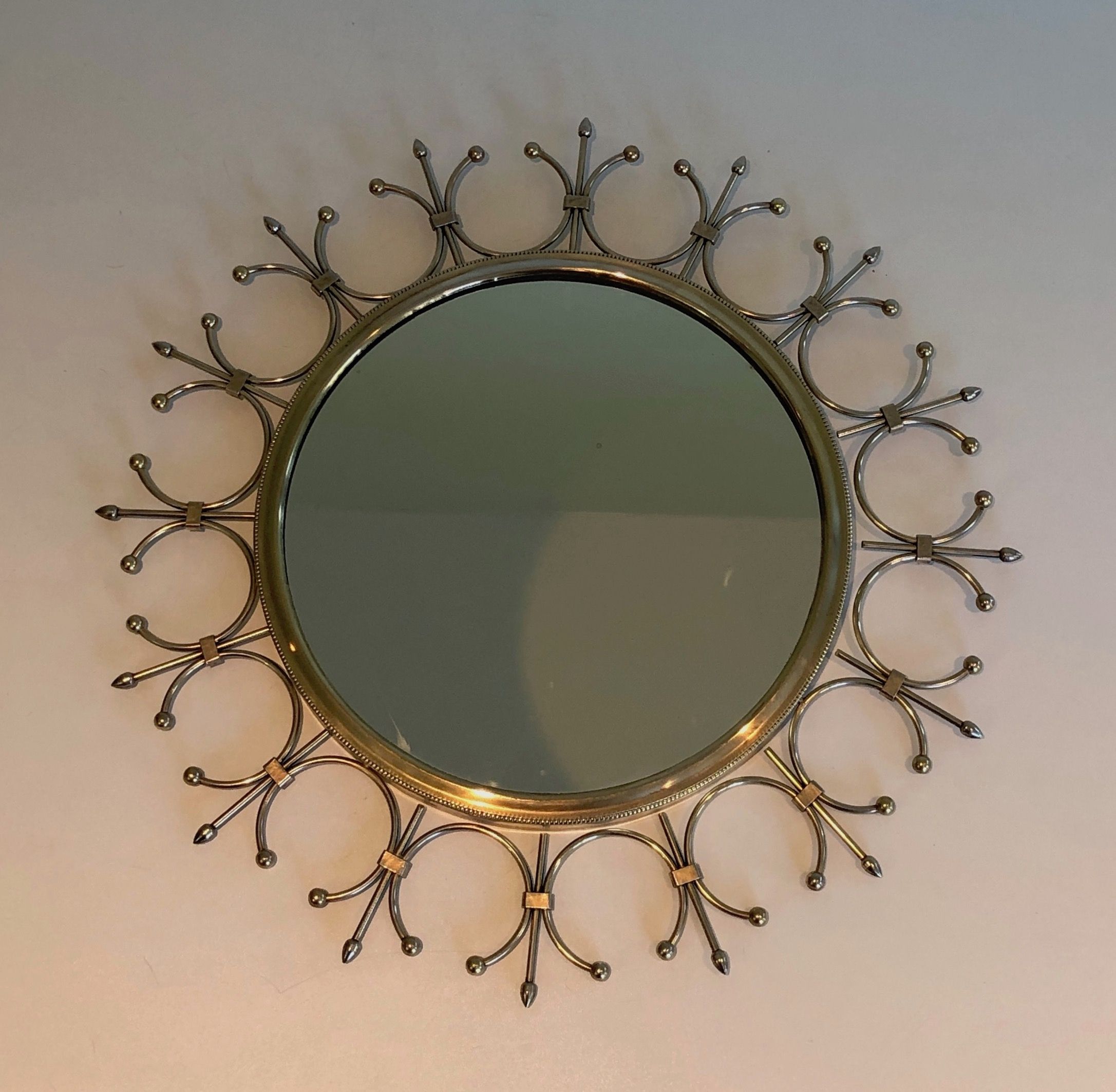 Brass and Brushed Steel Sunburst Mirror