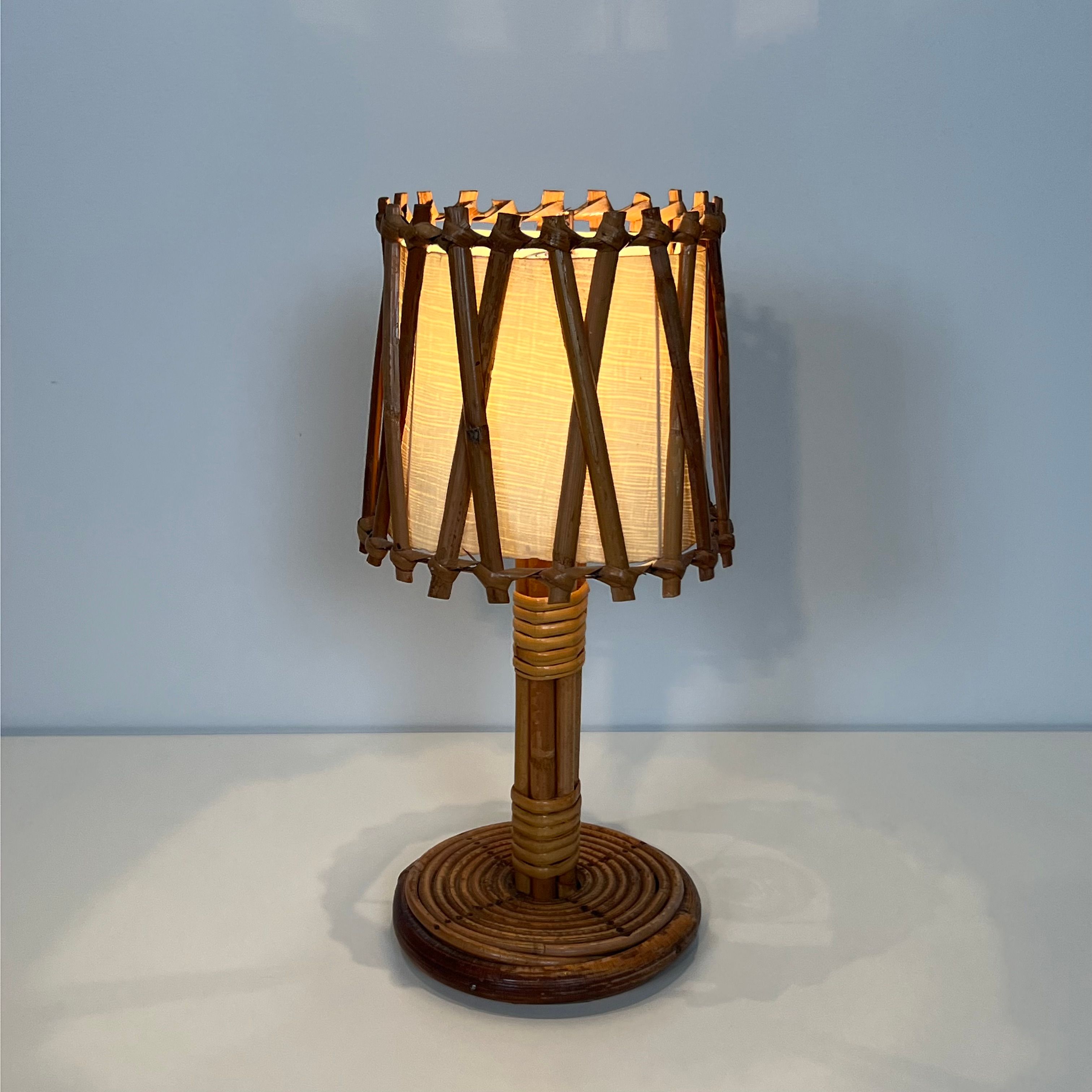 Lampe de Table en Rotin de Louis Sognot