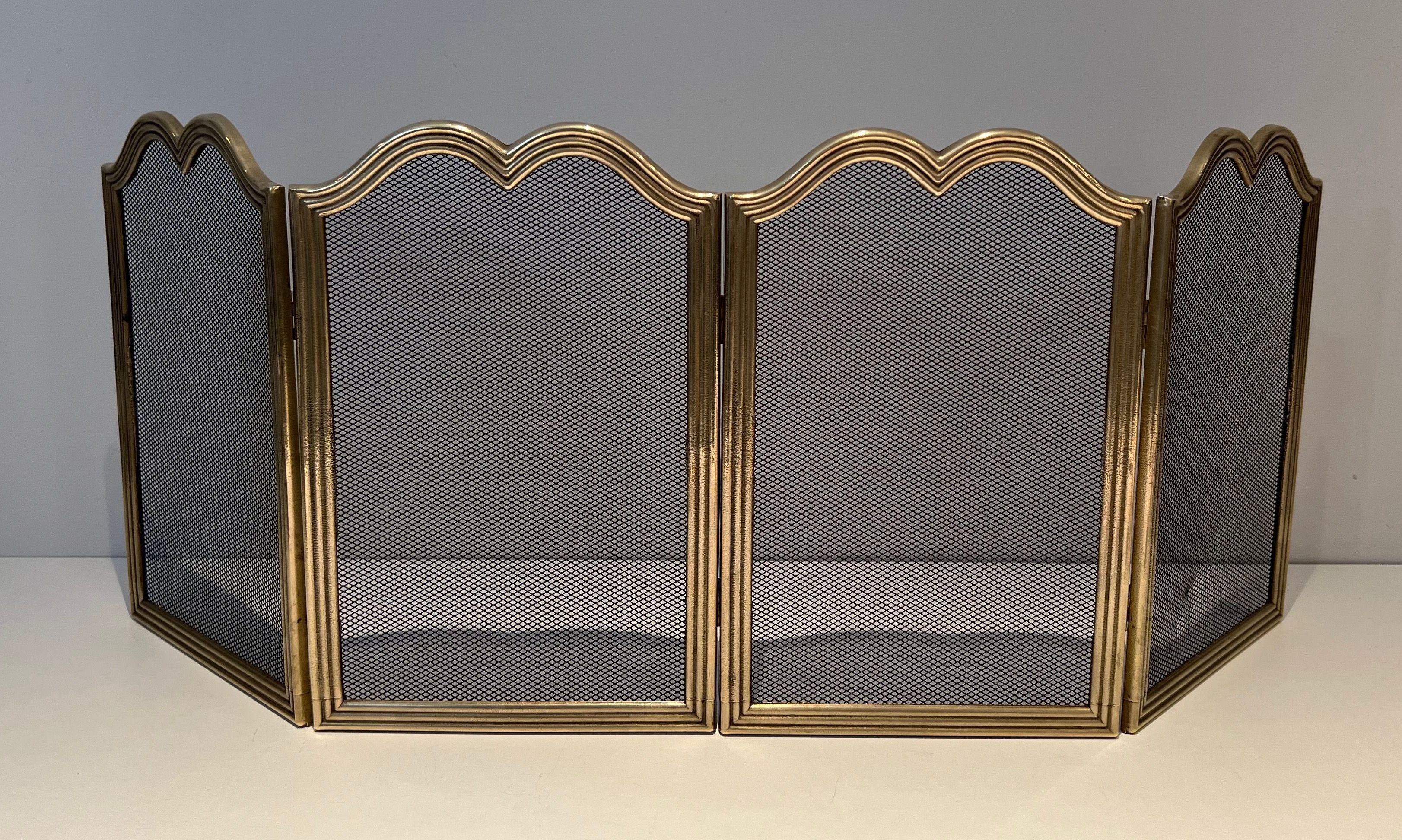 Neoclassical Style Brass and Grilling Fireplace Screen 