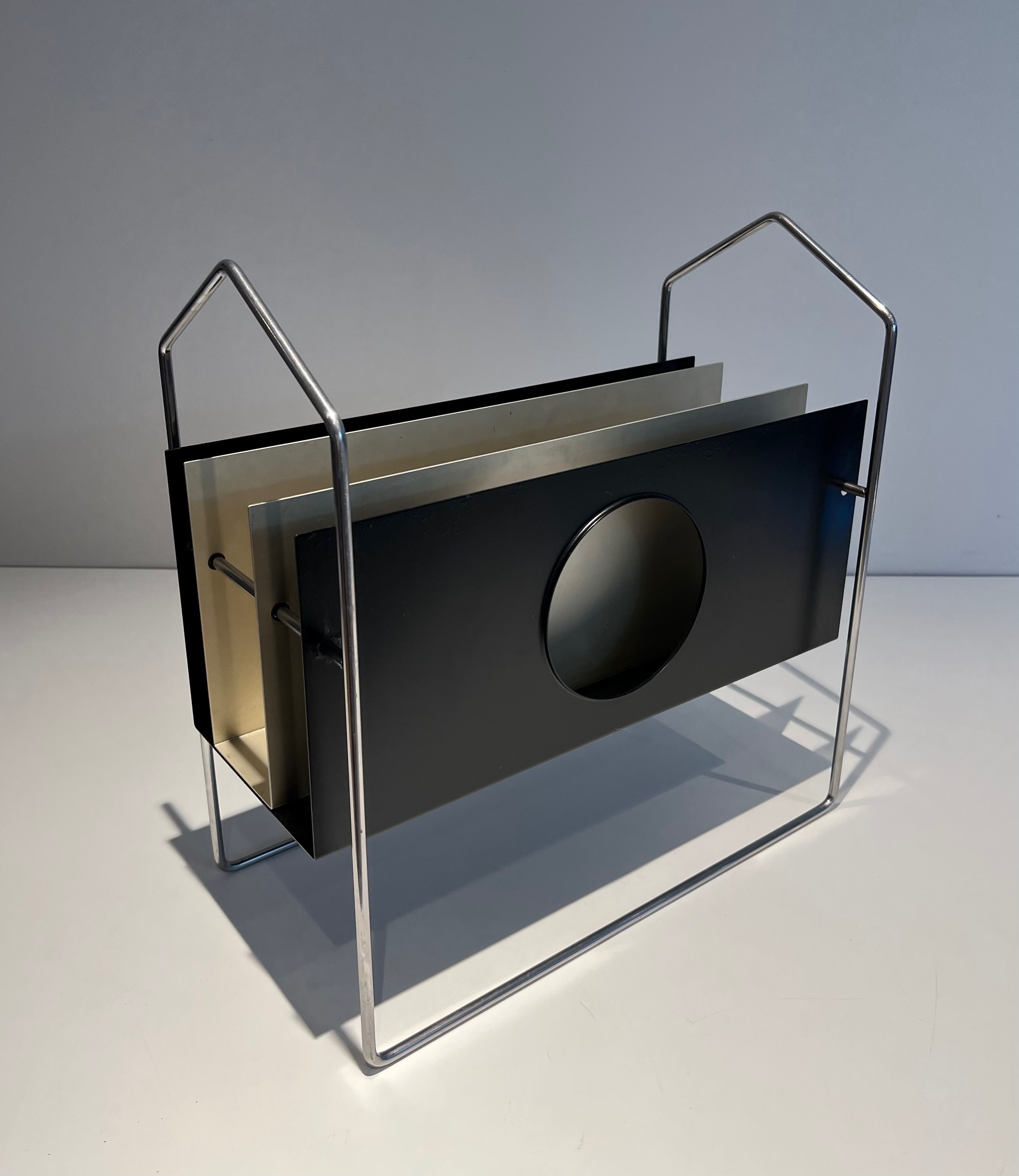 Design Magazine Rack made of Chrome, Black and White Lacquered Metal