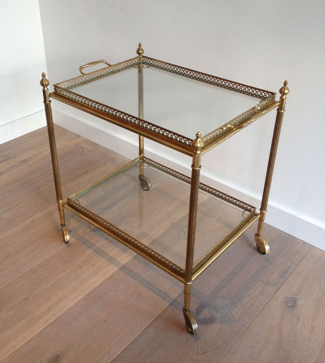 Neoclassical Style Brass Drinks Trolley with Removable Trays