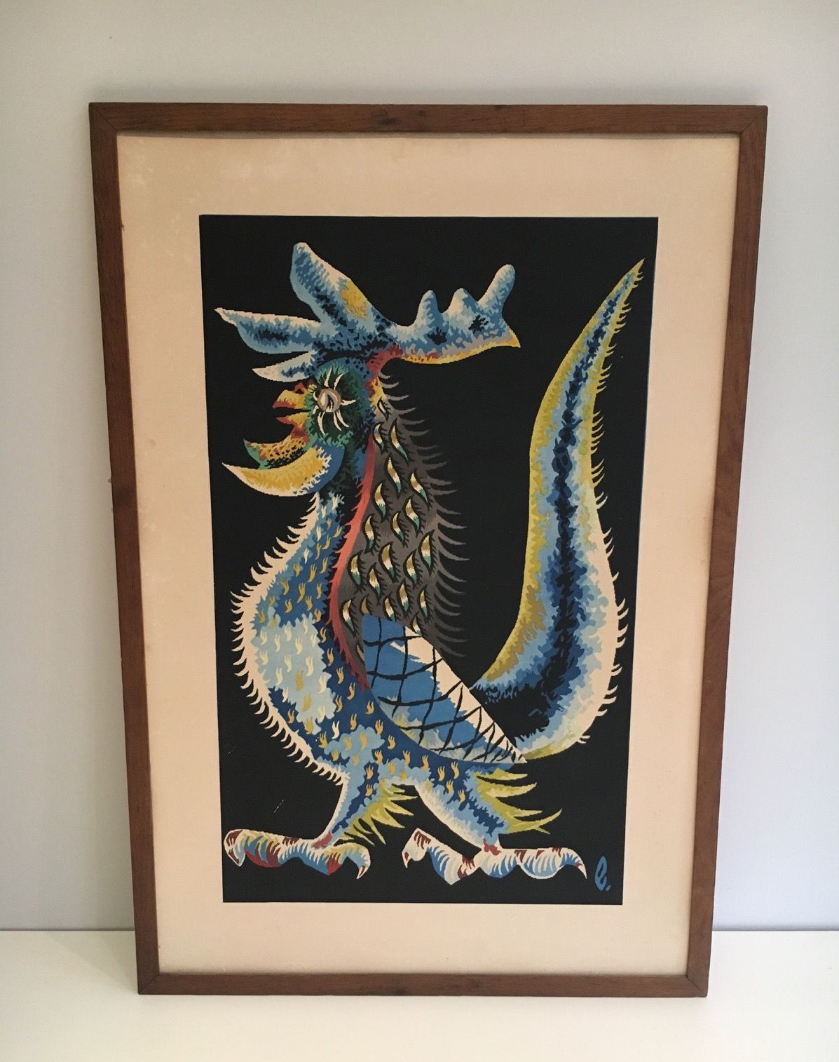 Rooster Printing. French Work Signed by Jean Lurçat. Circa 1970