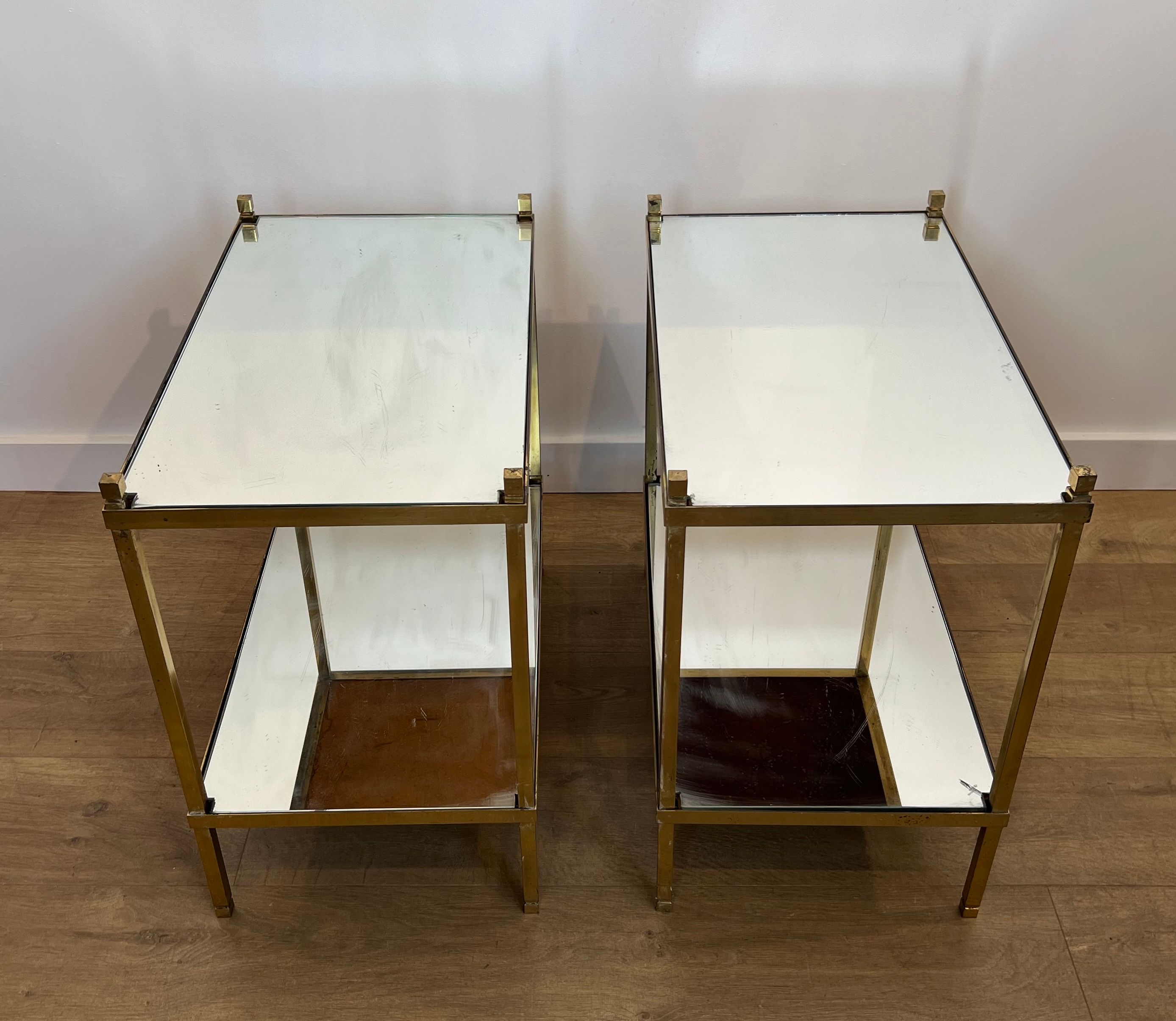 Pair of Gilt Brass Side Tables with Mirror Tops