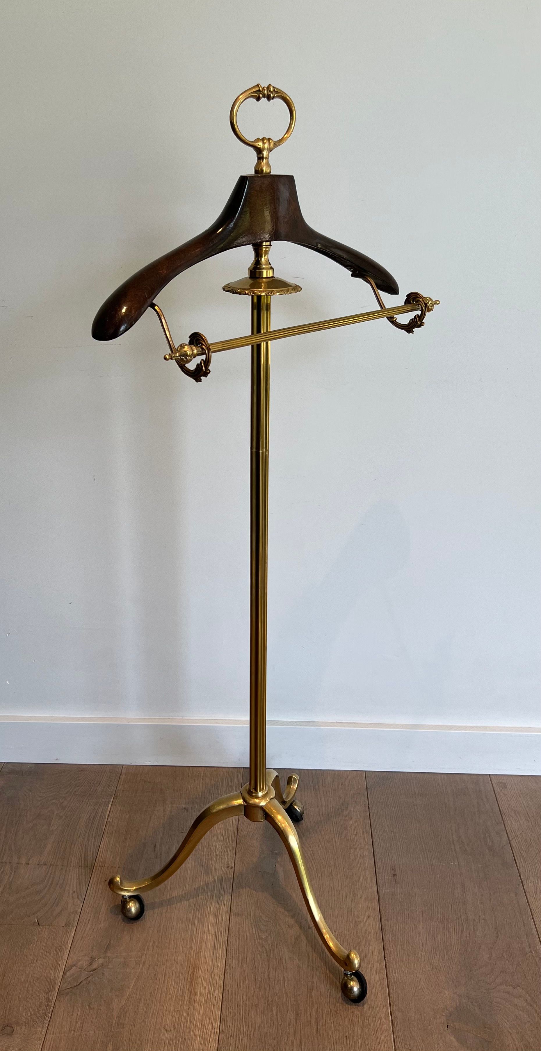 Neoclassical Style Brass and Wood Valet on Casters