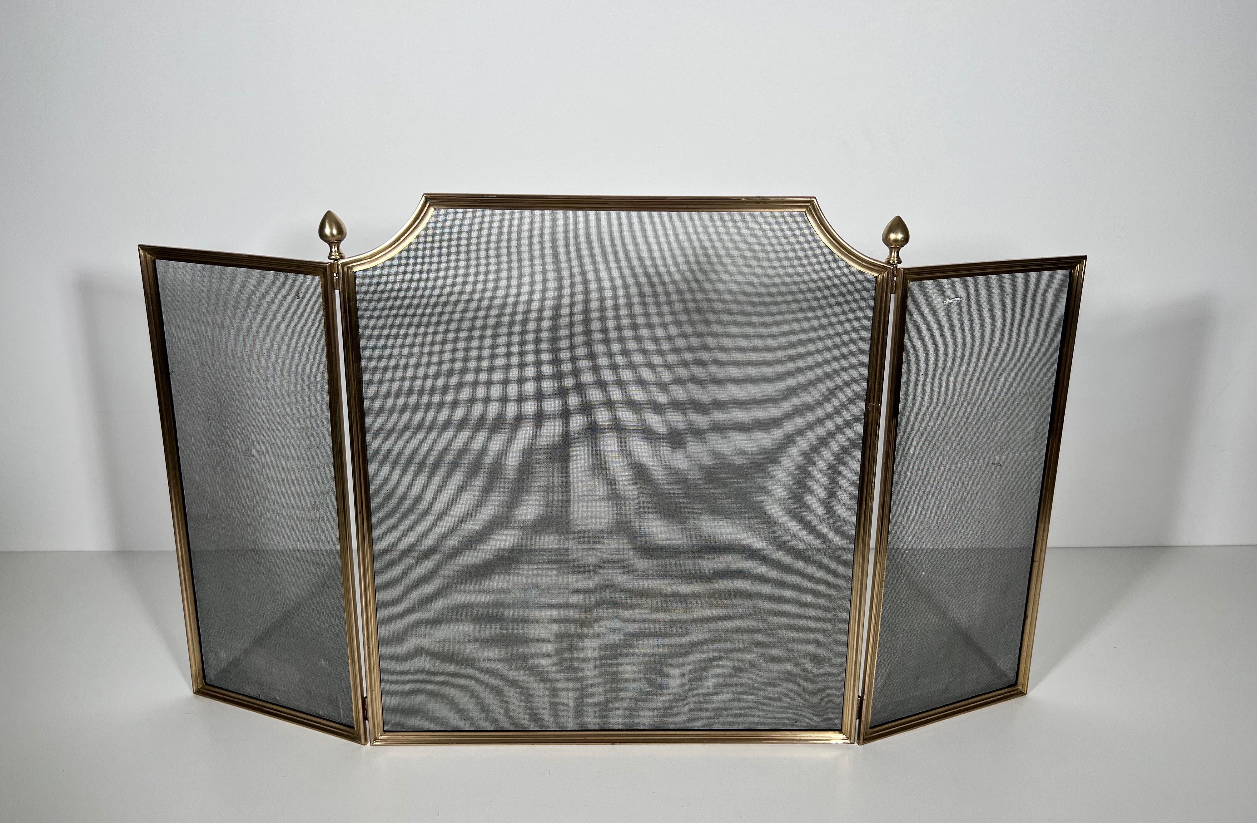 Neoclassical Style Brushed Steel, Brass and Grilling Fireplace Screen in the style of Maison Jansen