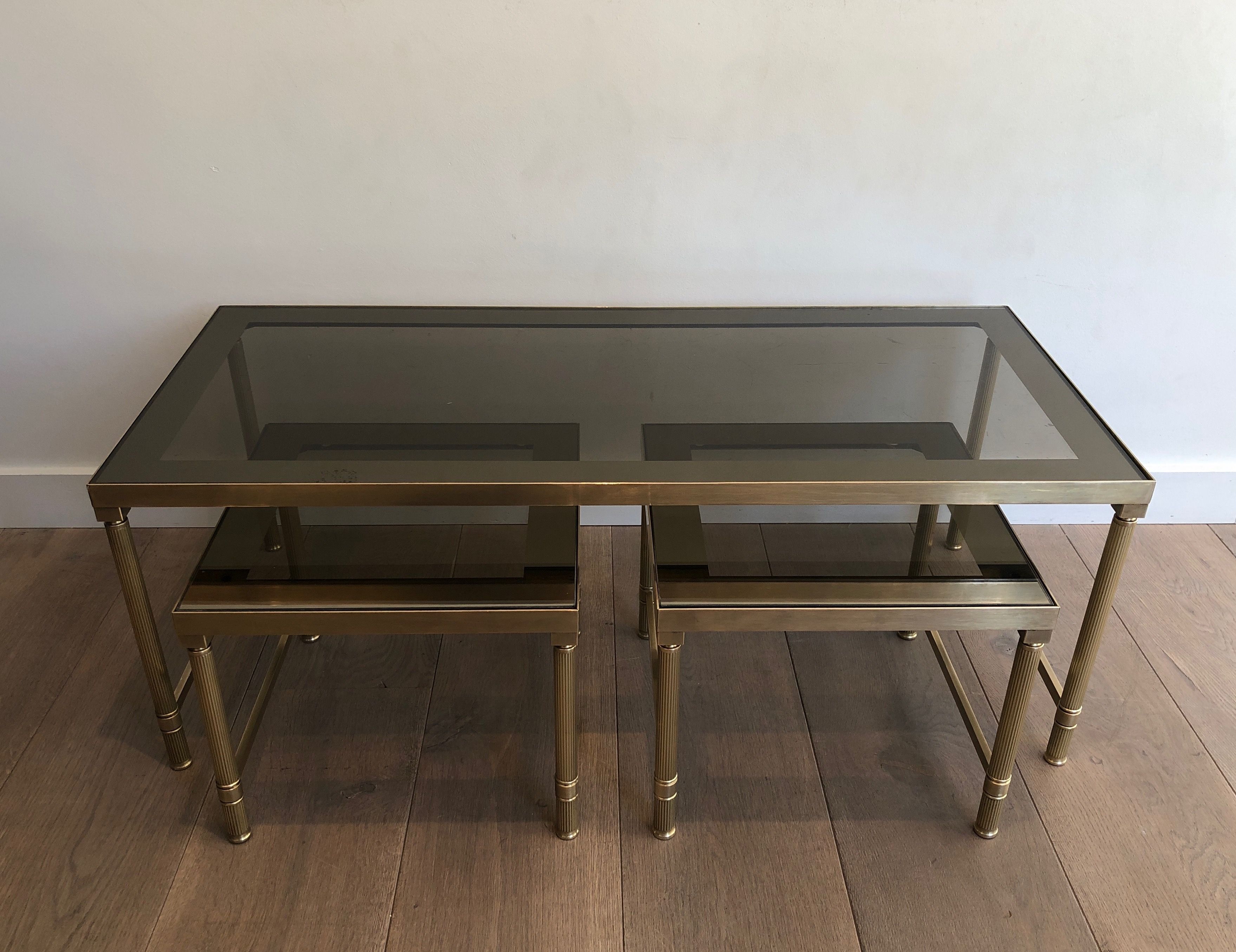 Table Basse en laiton avec 2 tables Gigognes