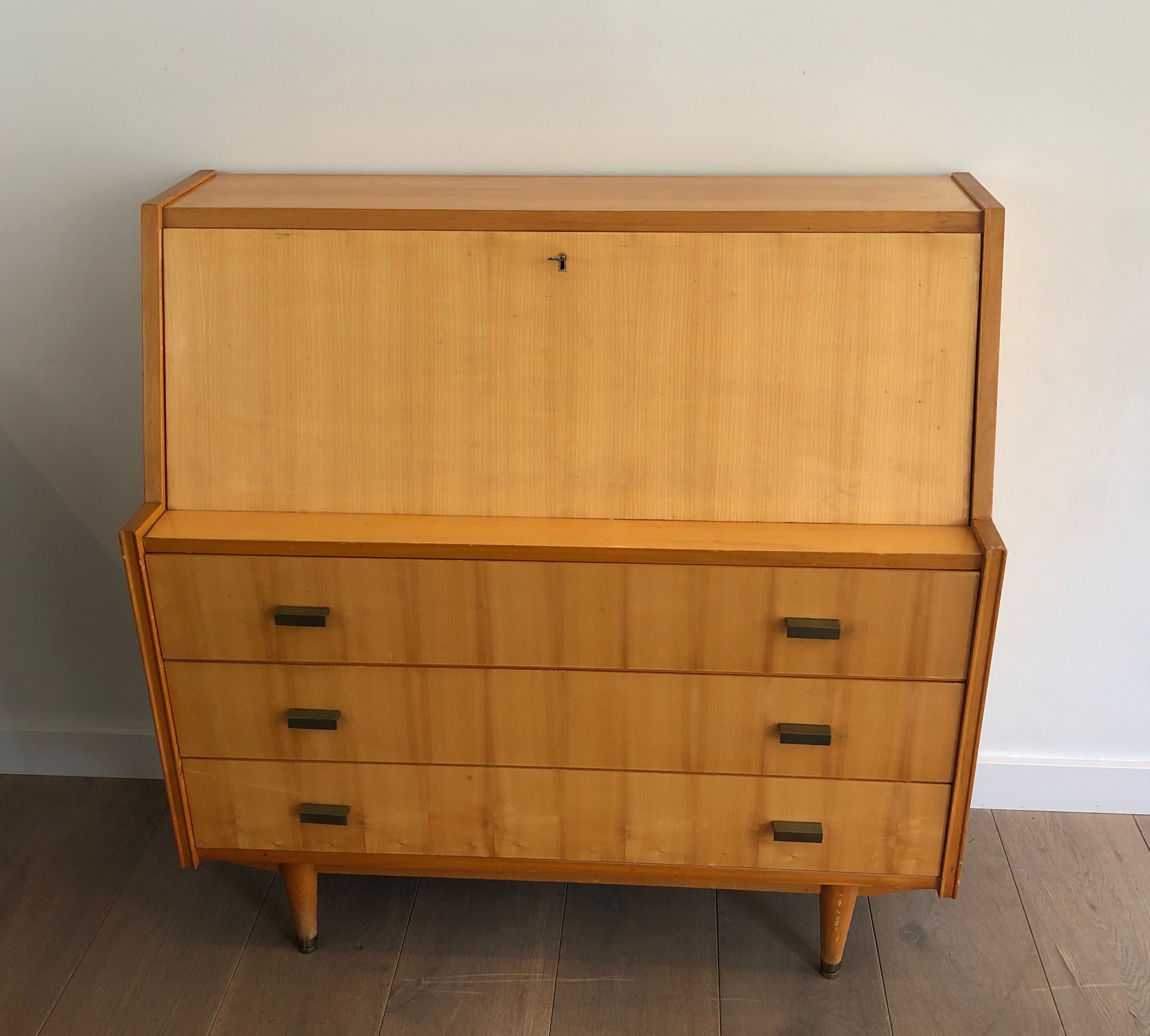 Secretary with Flap in Sycamore. French work. Circa 1970