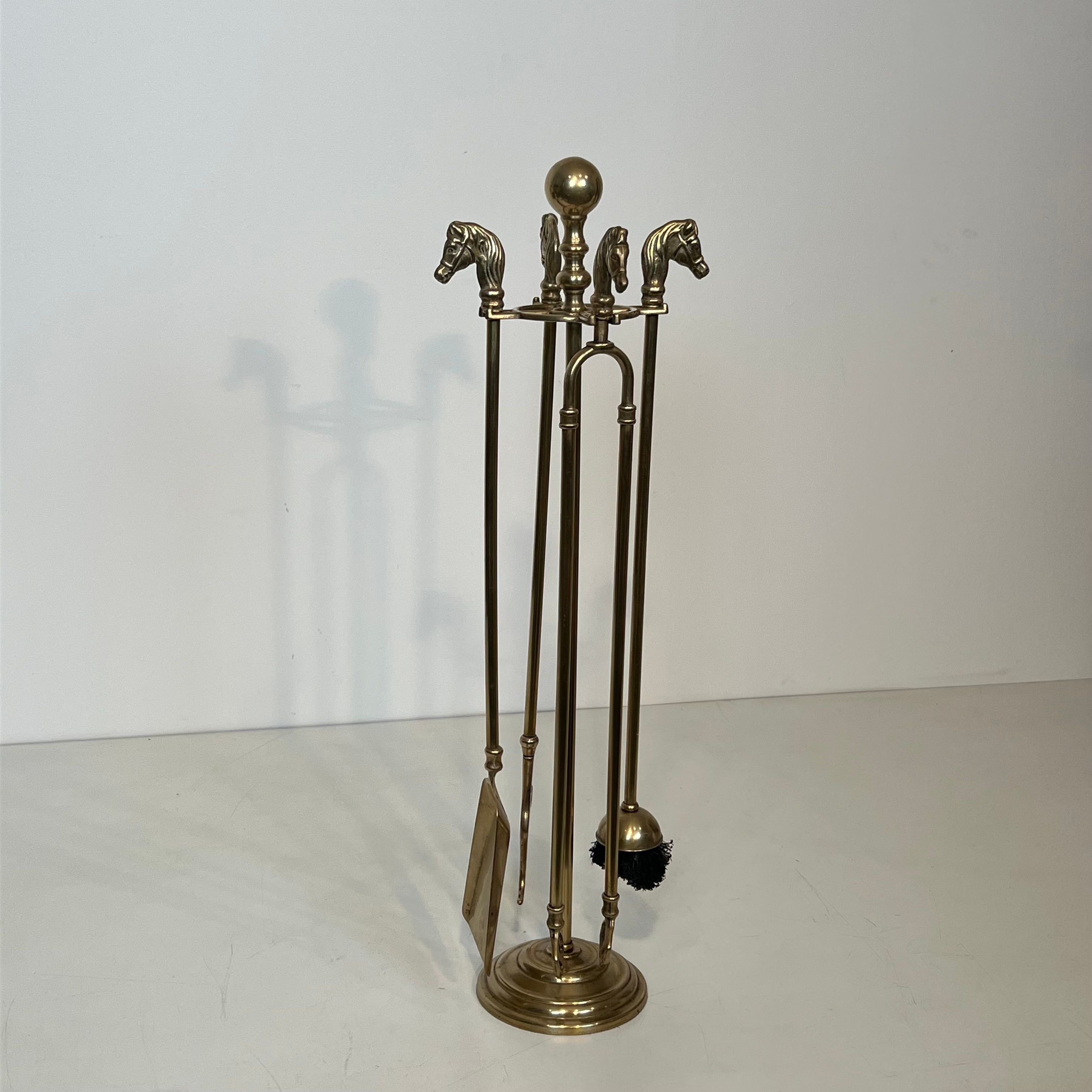 Neoclassical Style Brass HorseHeads Fireplace Tools