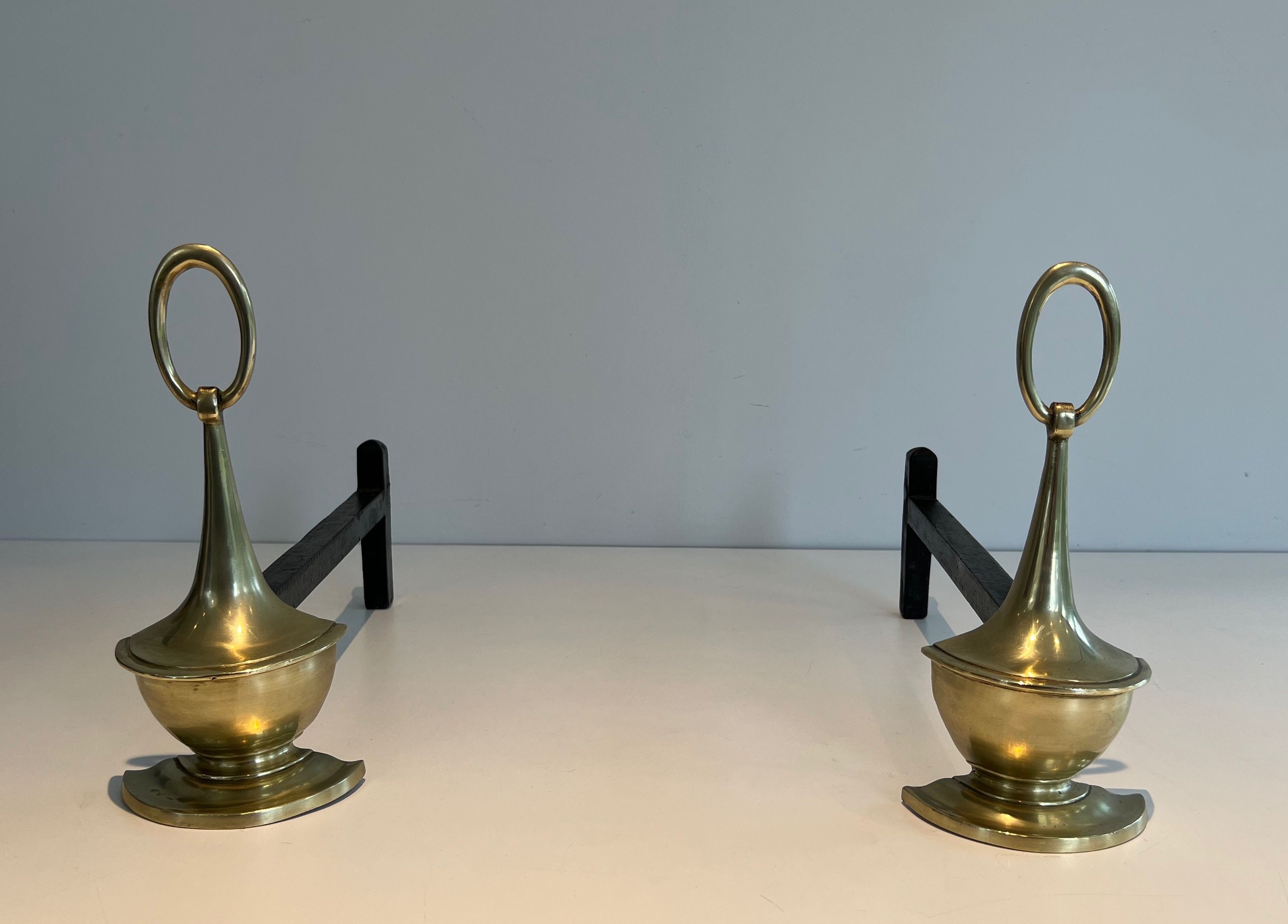 Pair of Neoclassical style Bronze Andirons