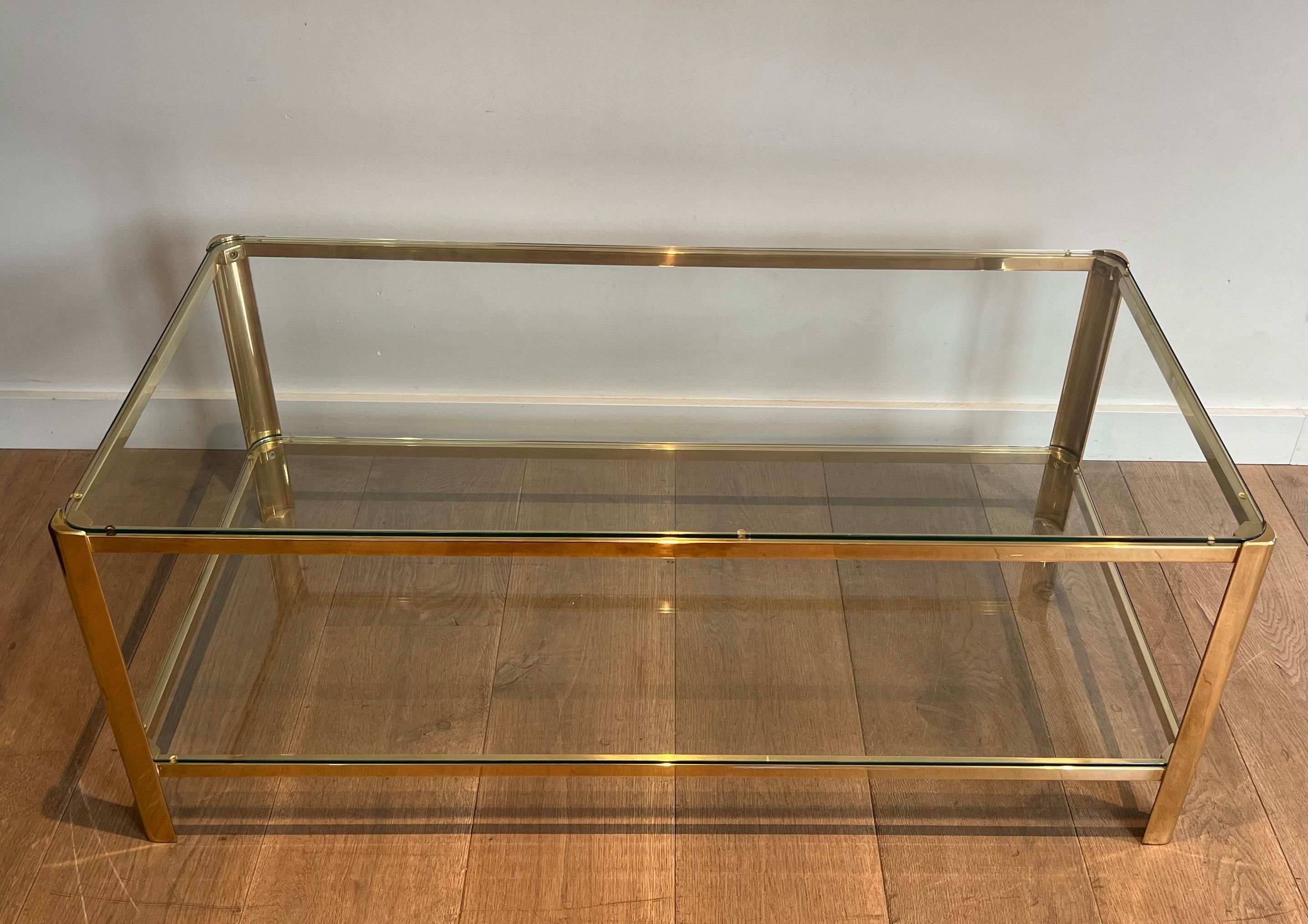 Bronze and Glass Two Tiers Coffee Table Signed Jacques Théophile Lepelletier and Stamped by Broncz