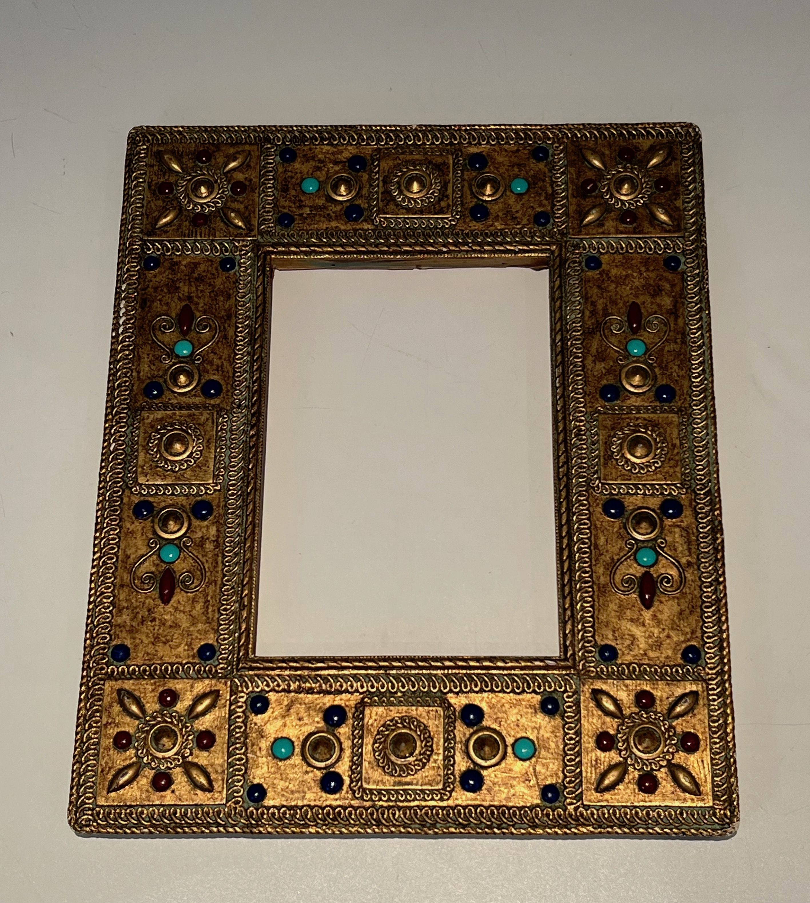 Small Ceramic Frame with Fine Stones Incrustations. French Work. Circa 1970