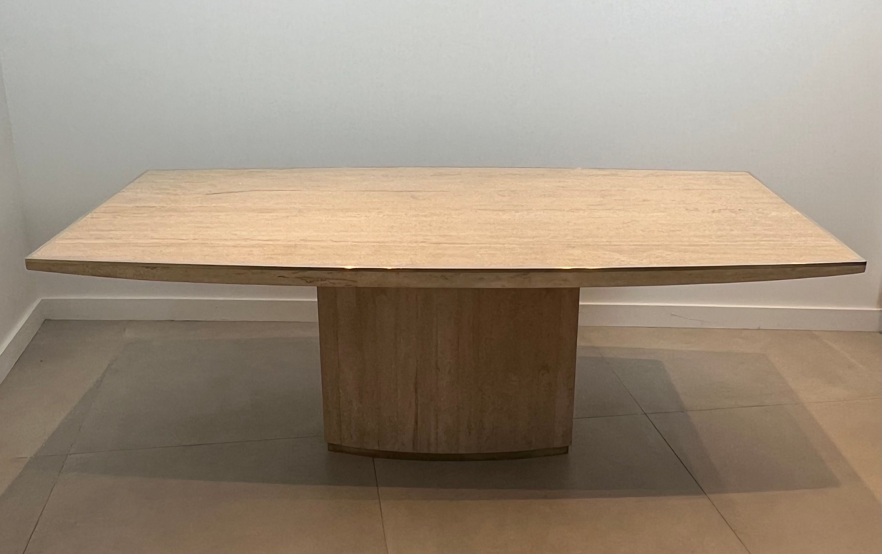 Travertine and Brass Dinning Table by Willy Rizzo