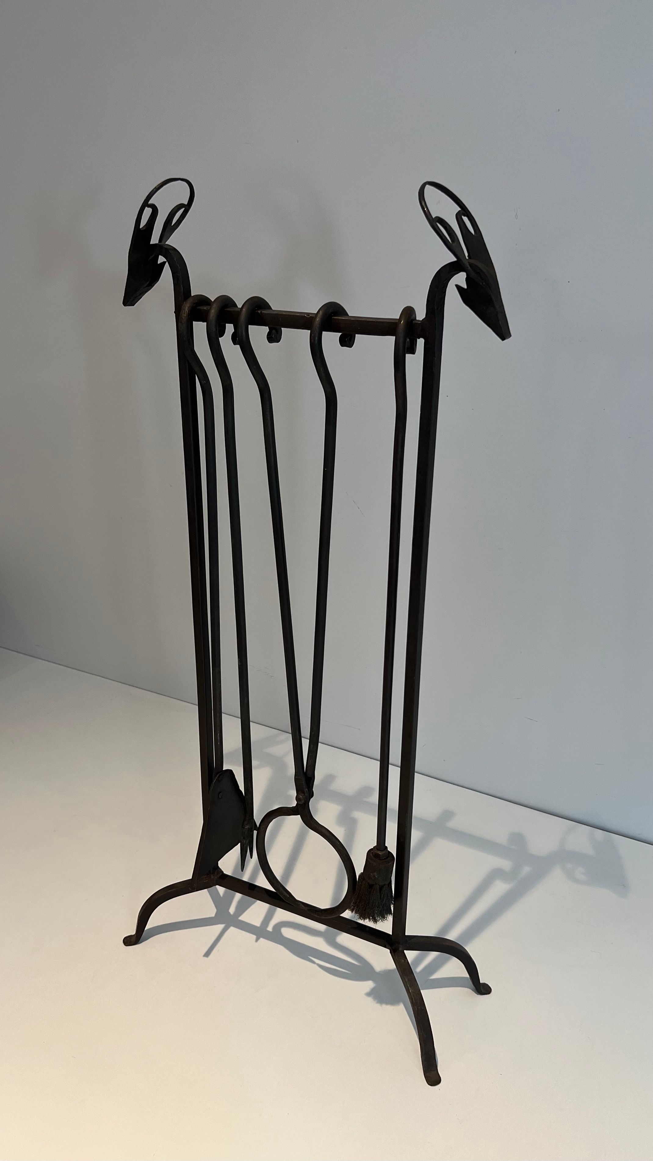 Wrought Iron Deerheads Fireplace Tools