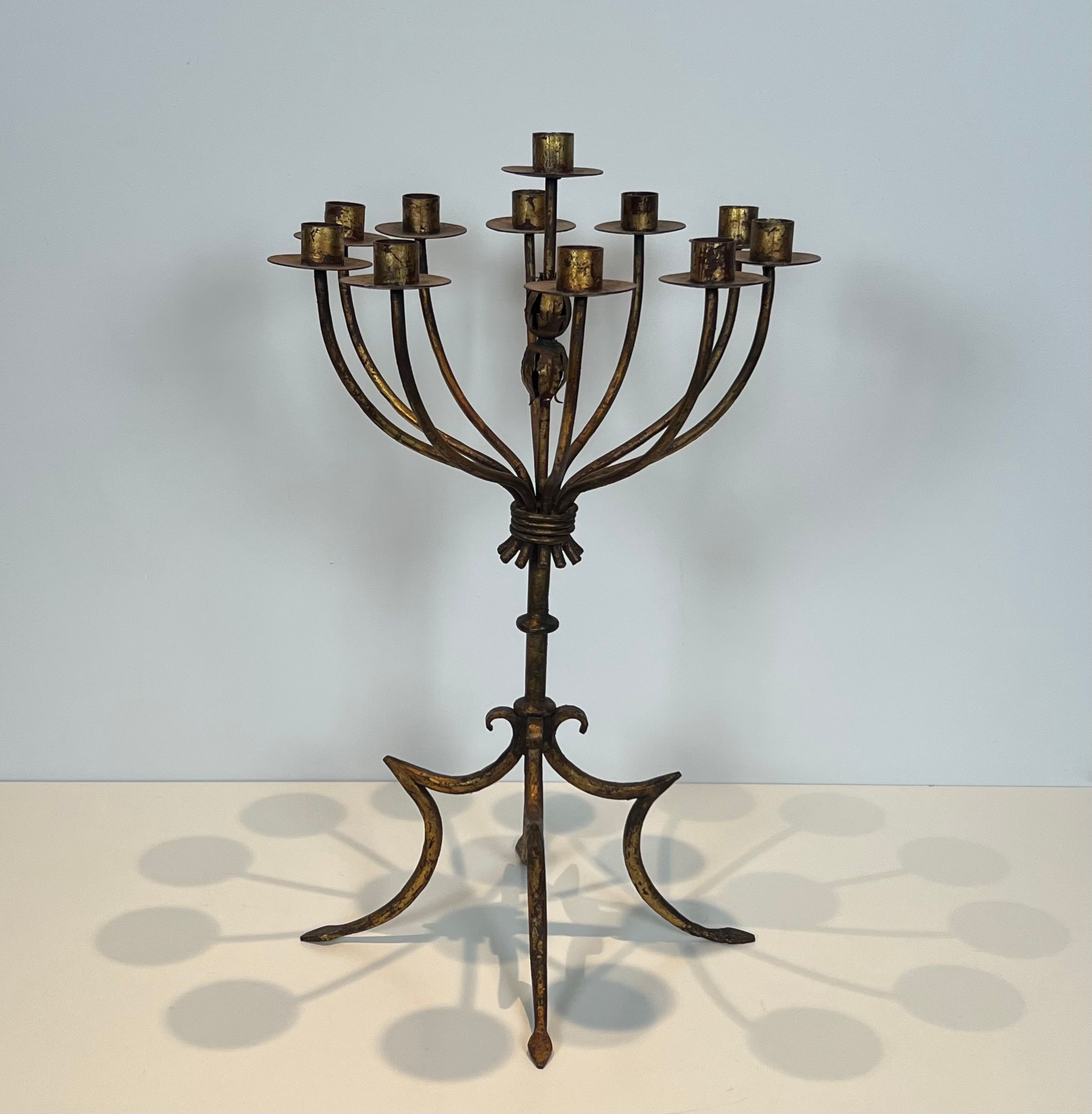 Tall Gilt Iron 11 Lights Candlestick