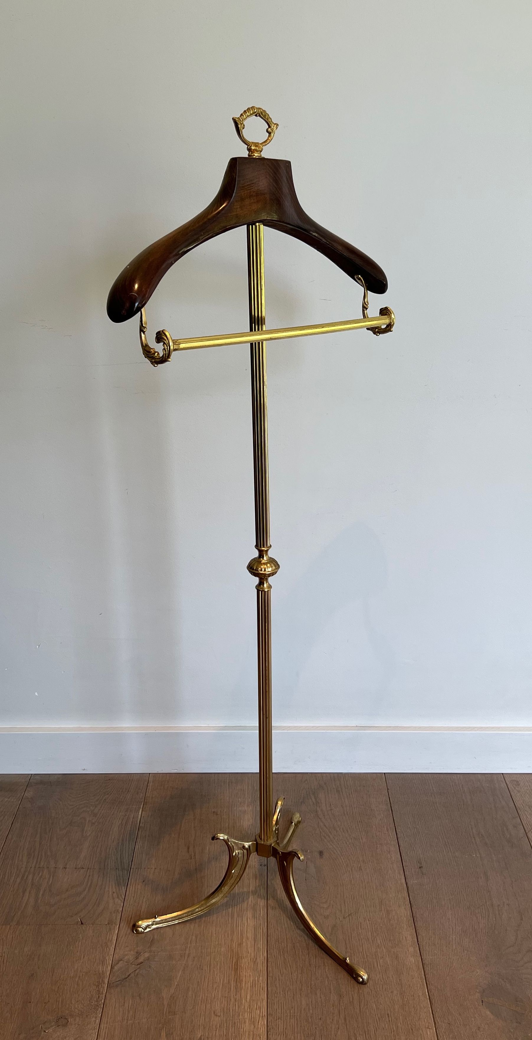 Neoclassical Style Brass and Wood Valet