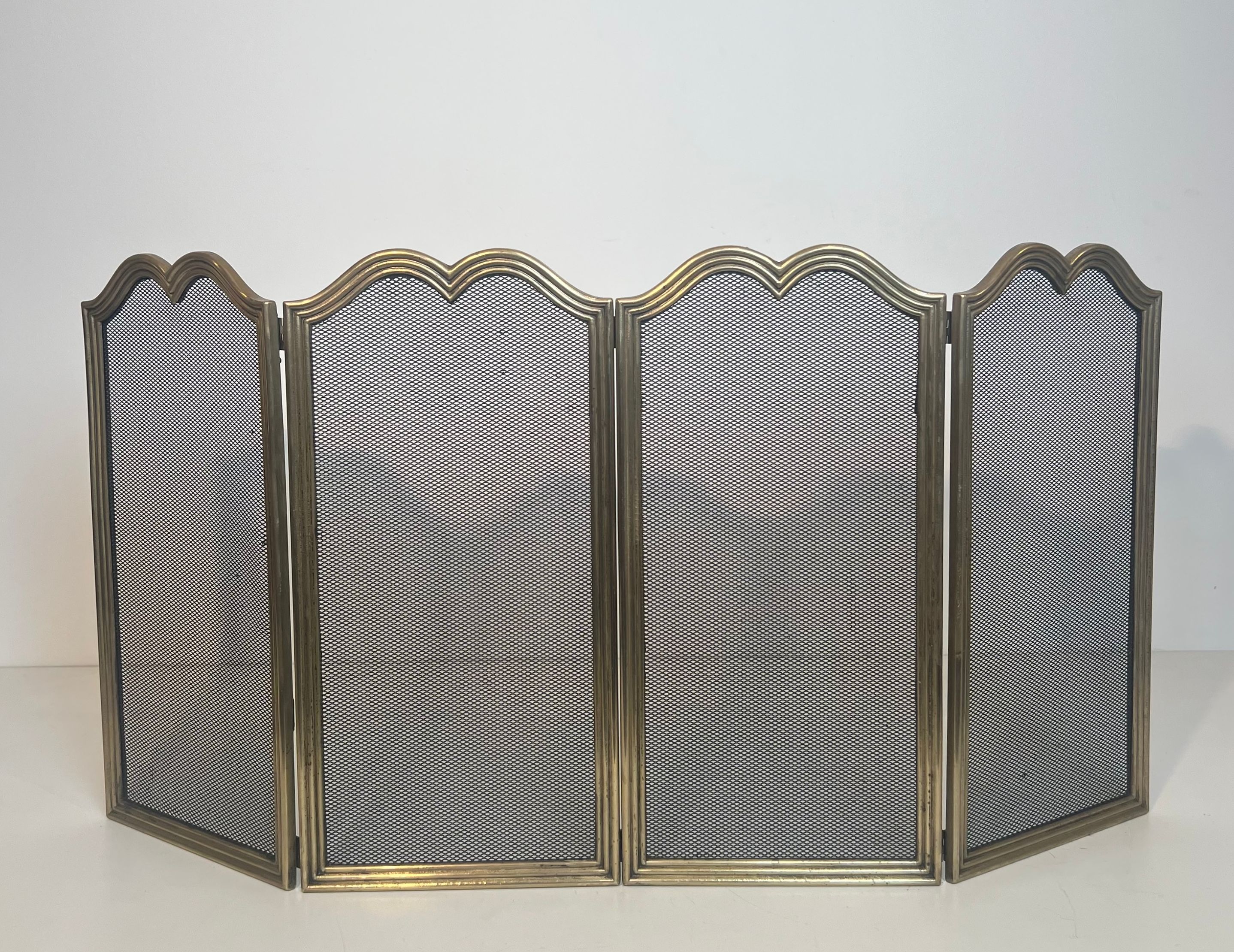 Neoclassical Style Brass and Grilling Fireplace Screen 