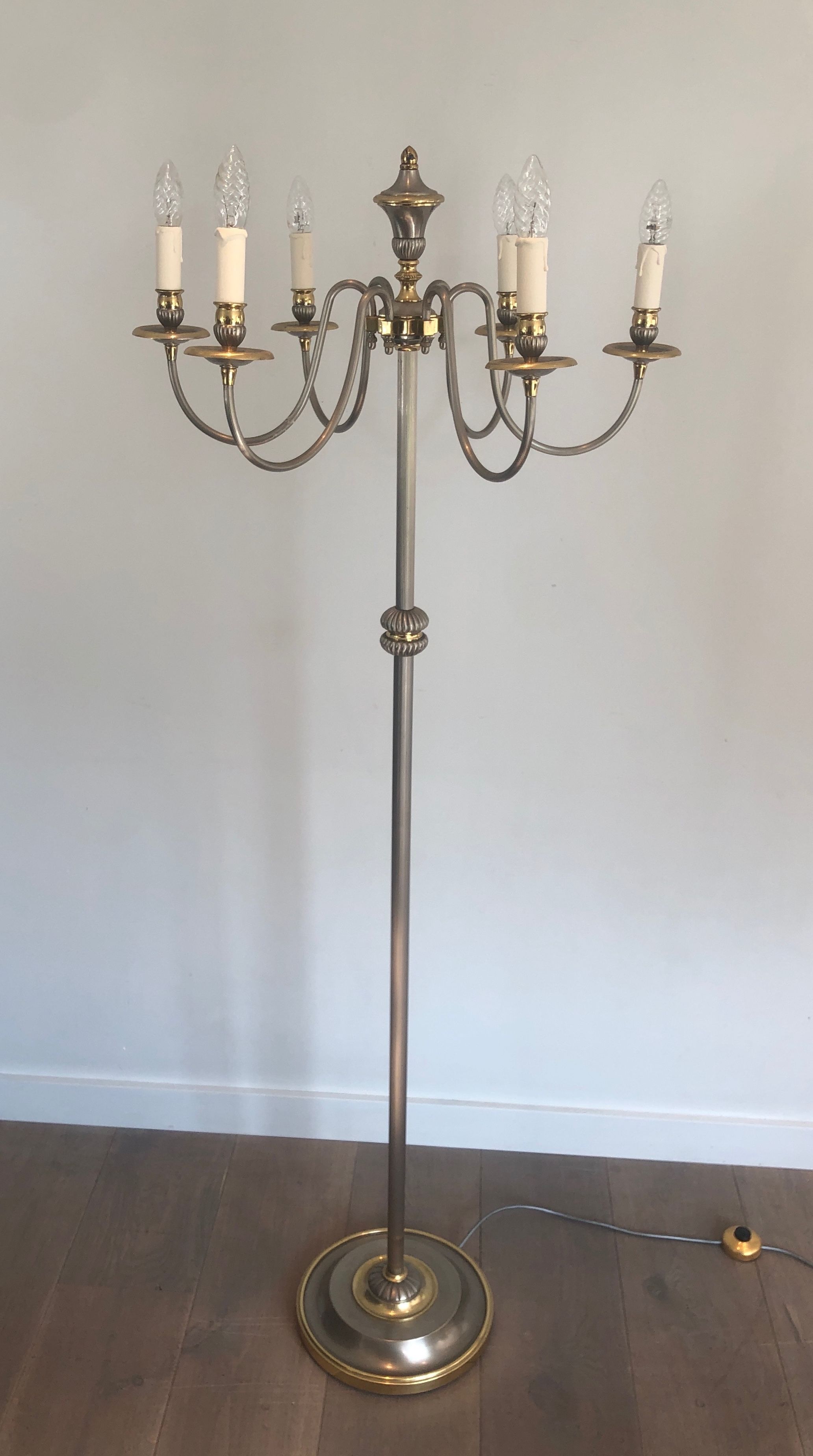 Neoclassical Style Silvered and Brass 6 Lights Floor Lamp