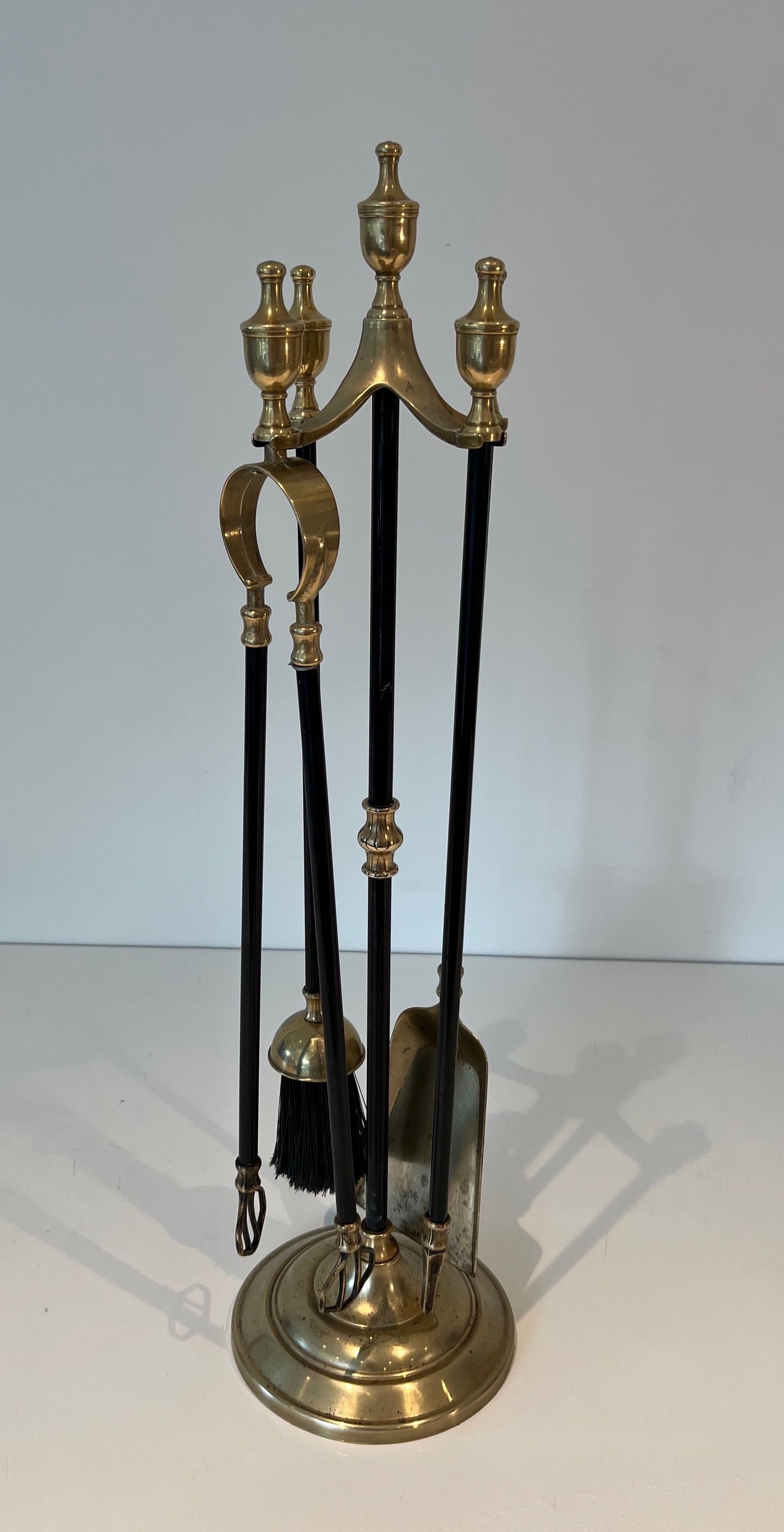 Brass and Black Lacquered Metal Fireplace Tools