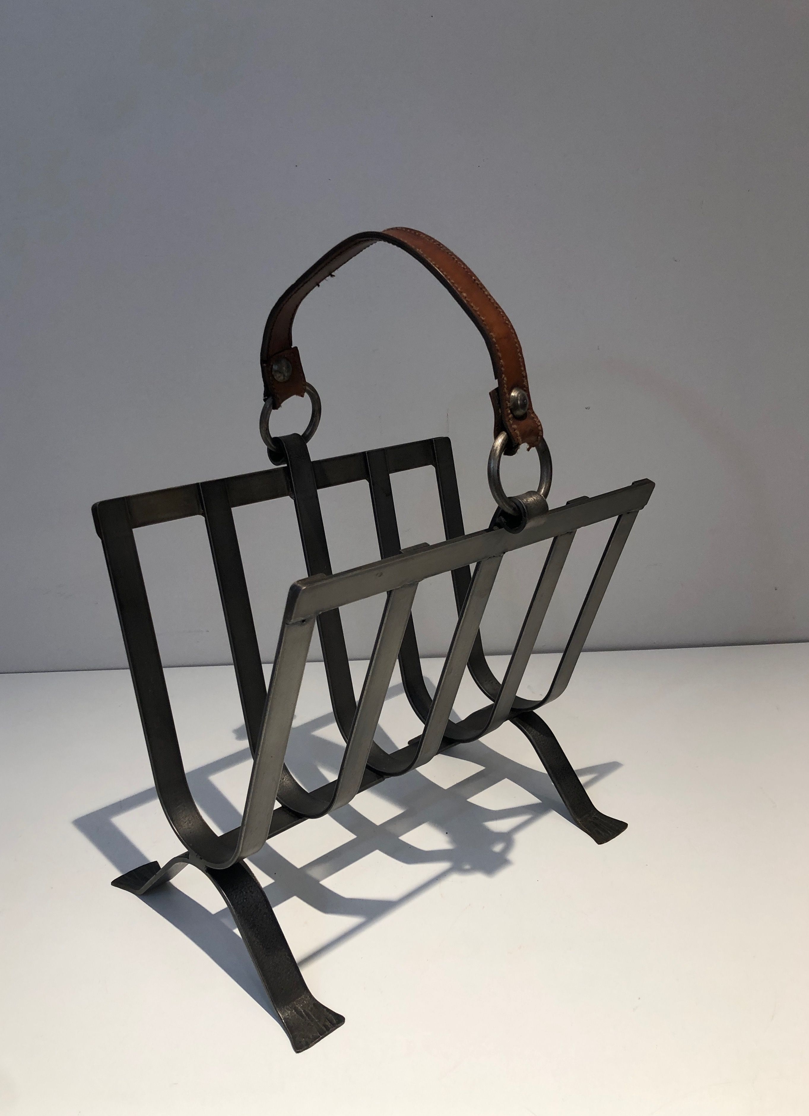 Steel and Leather Magazine Rack