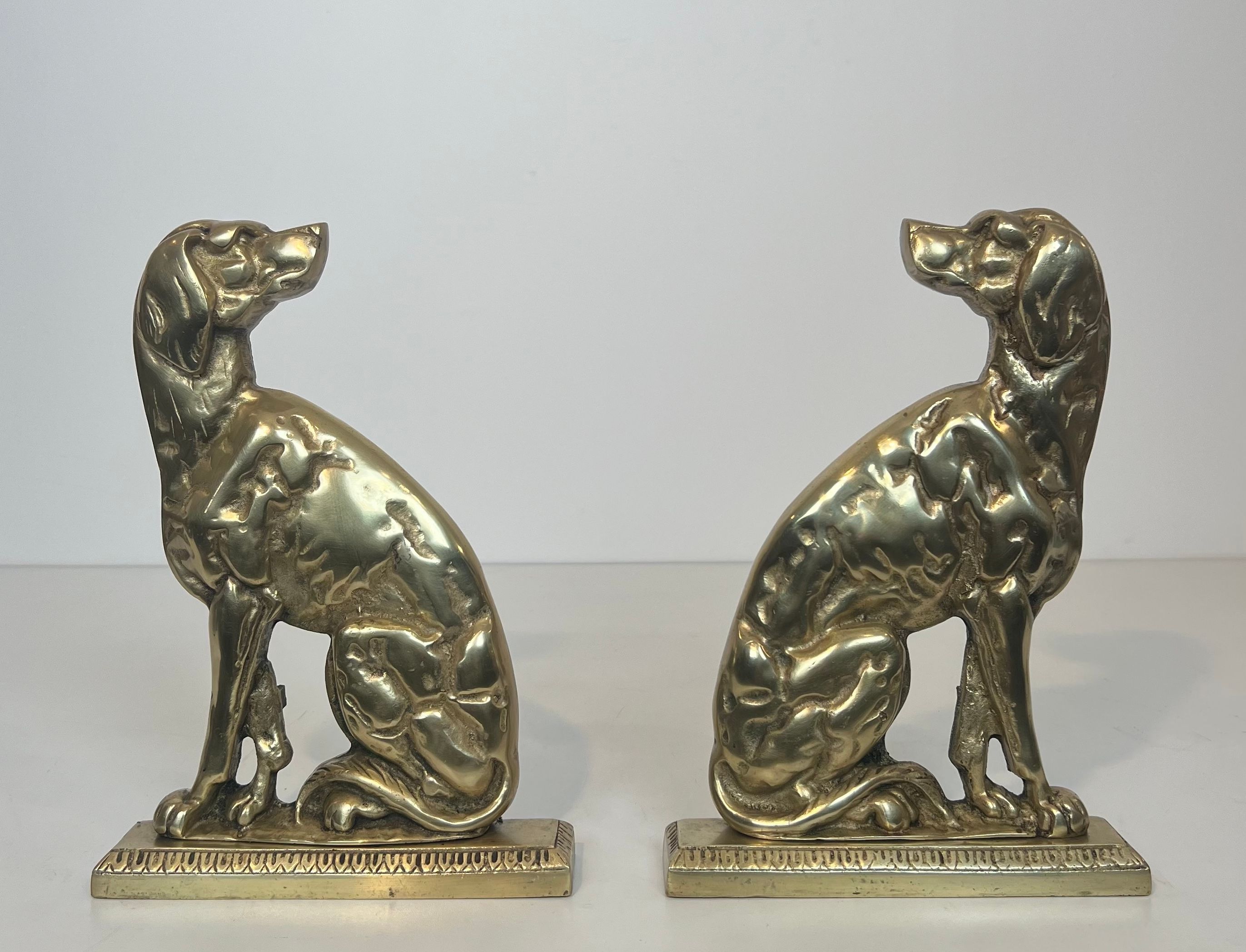 Pair of Bronze Andirons Representing Dogs from Art Deco Period