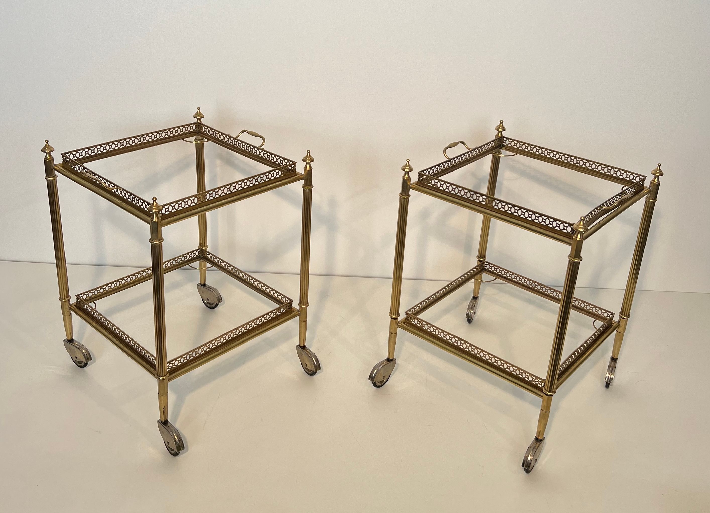 Pair of Square Drinks Trolleys with Removable Upper Trays by Maison Jansen