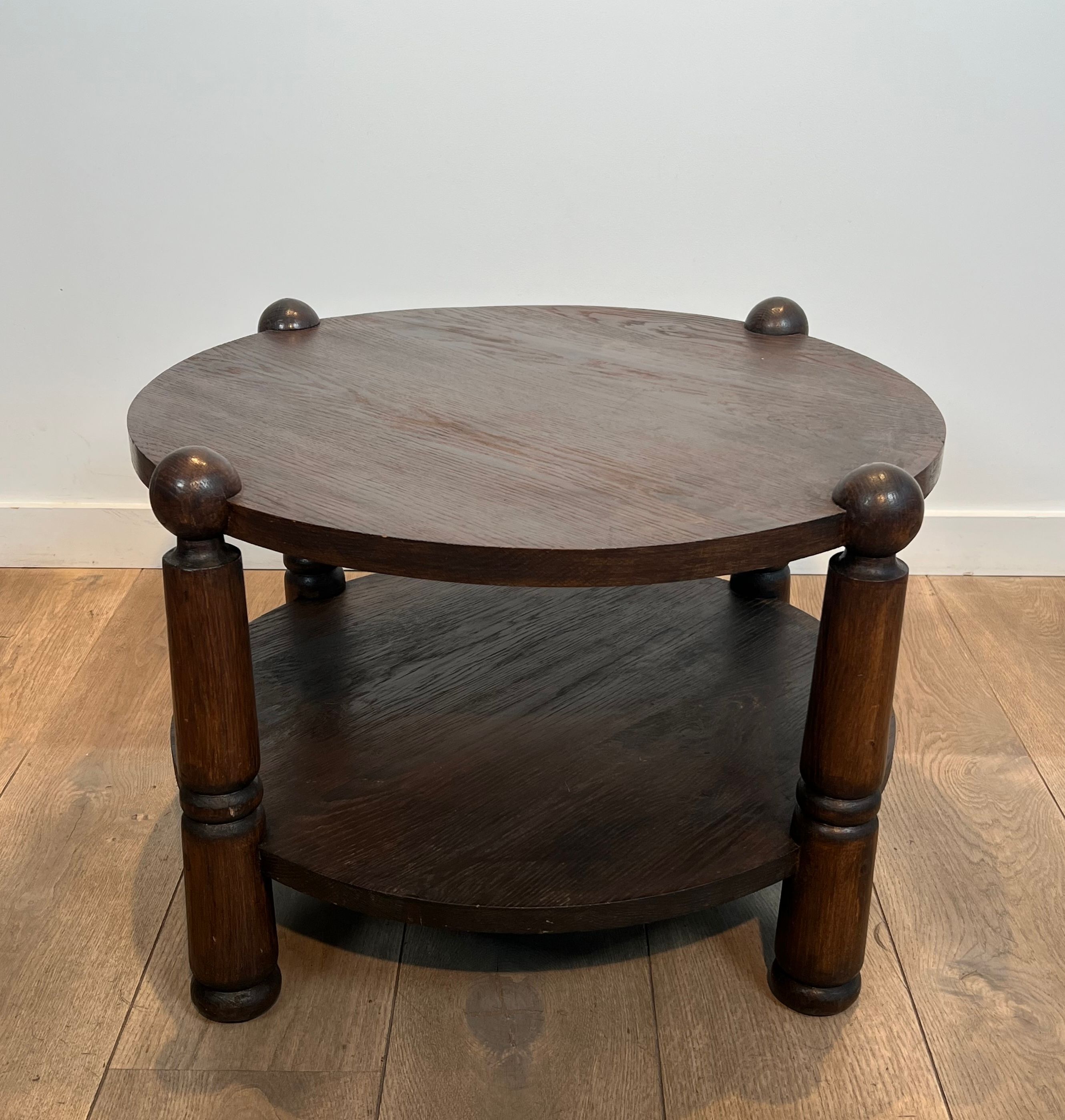 Brutalist Solid Oak Coffee Table by Charles Dudouyt