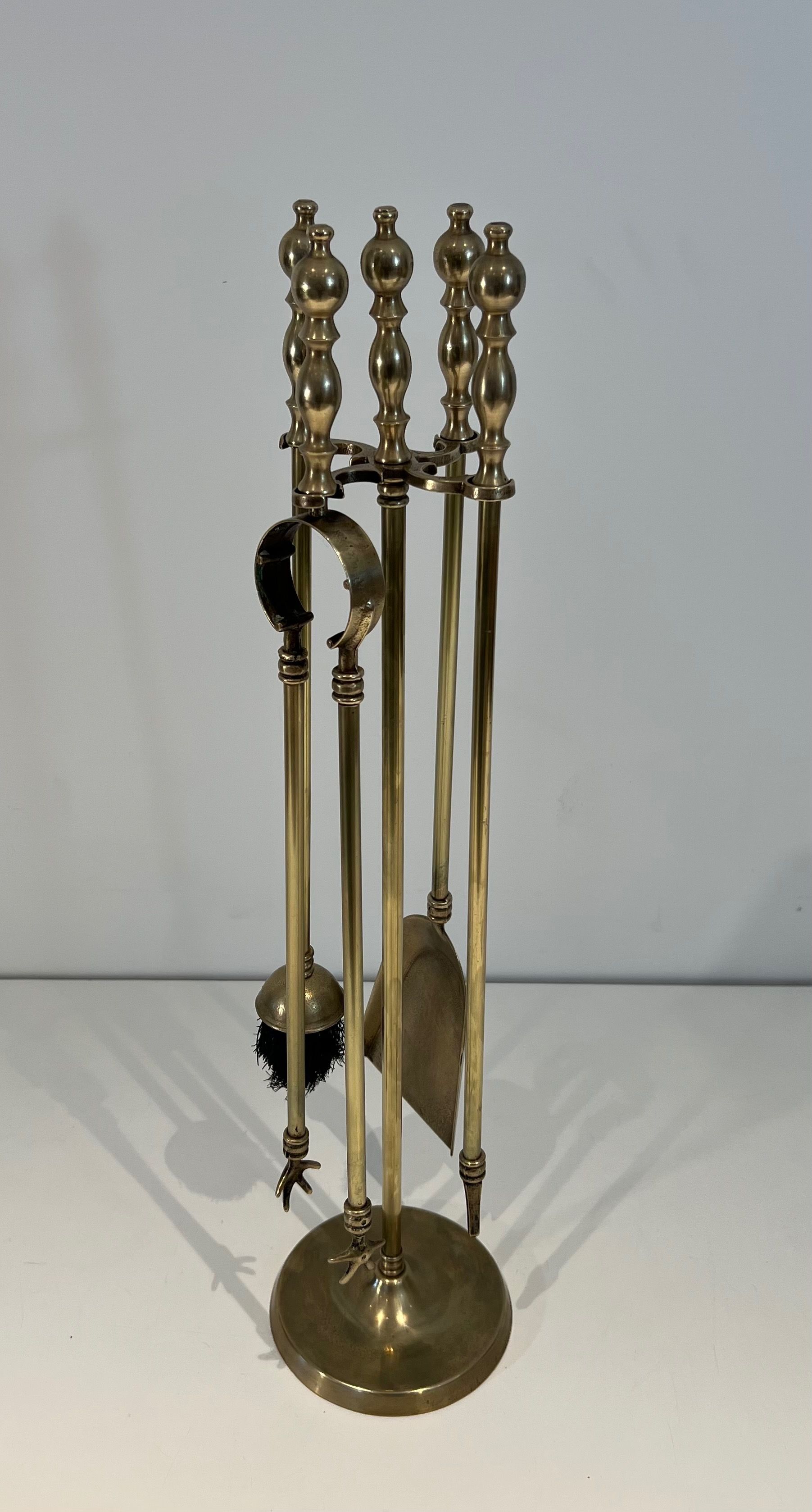 Neoclassical Style Brass Fireplace Tools on Stand