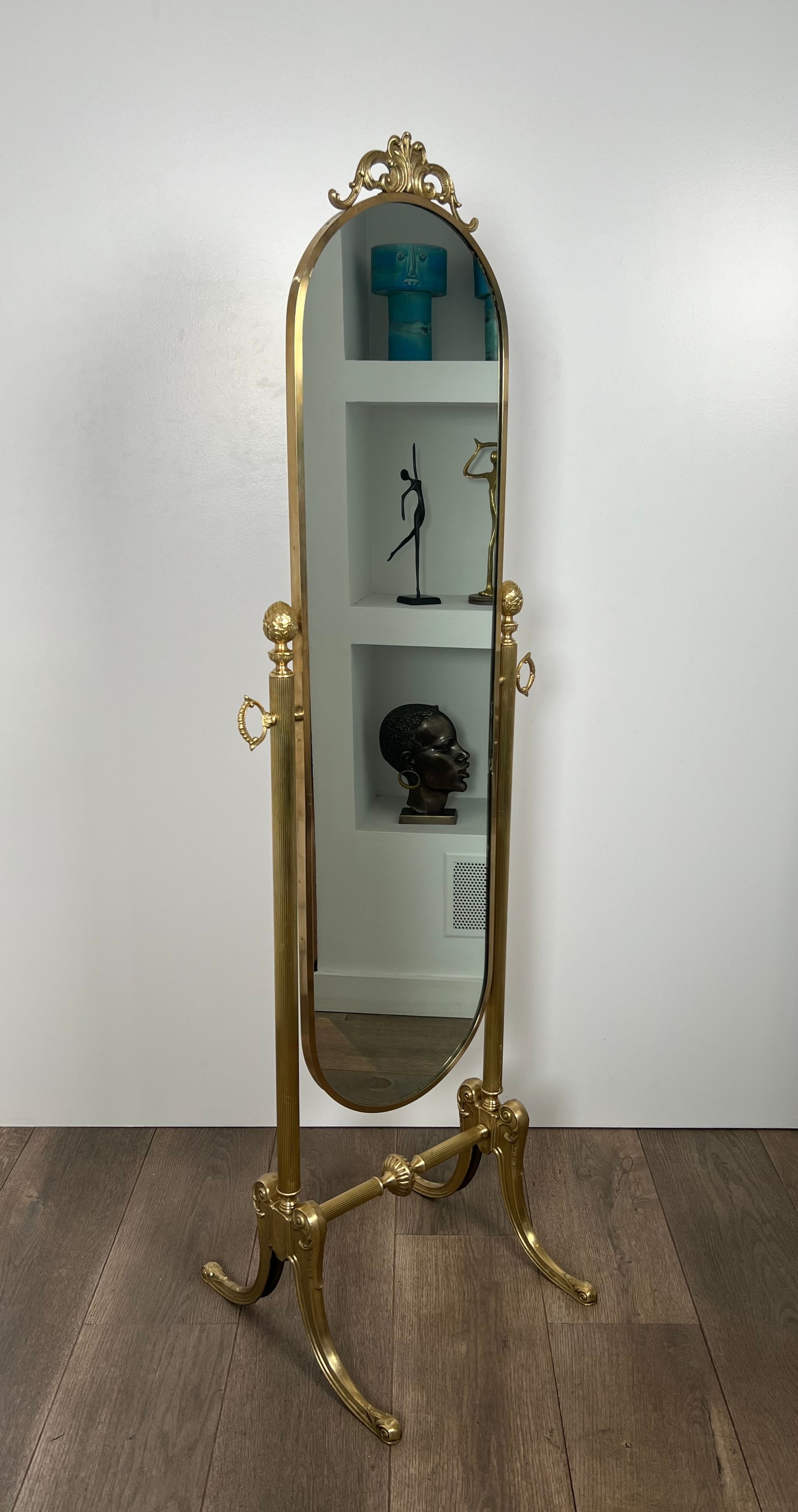 Neoclassical Style Brass Psyche Mirror